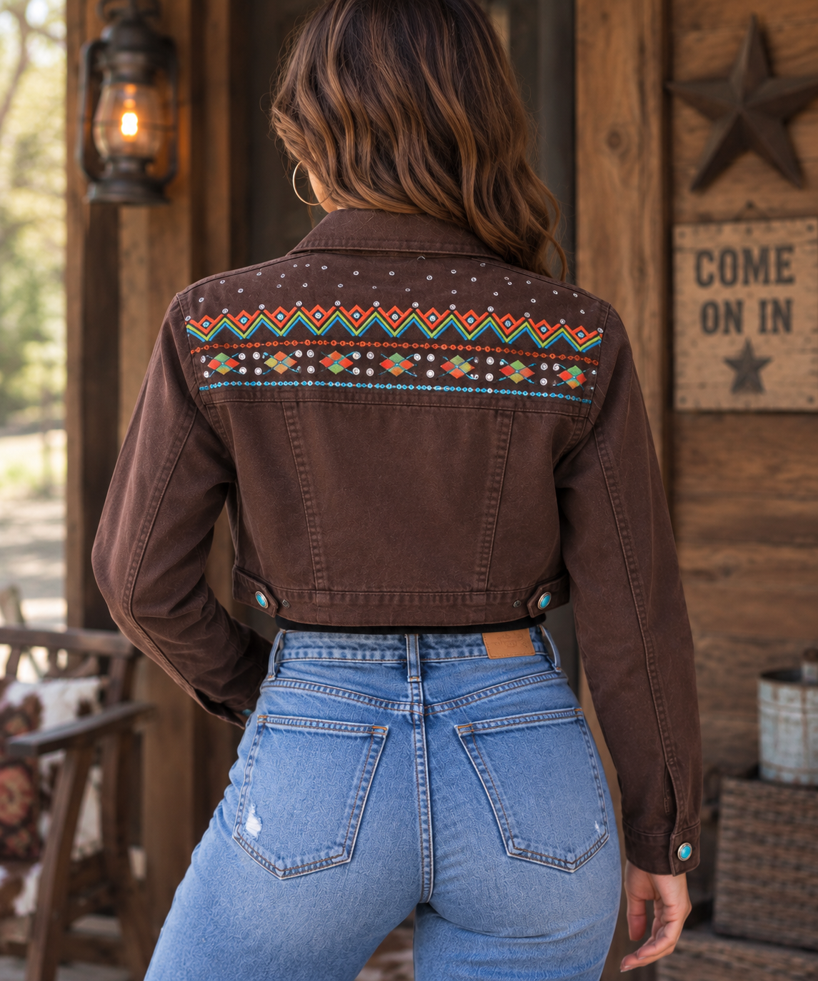 Don't Mess With Texas Women's Western Embroidered Studded Jacket Brown Size M