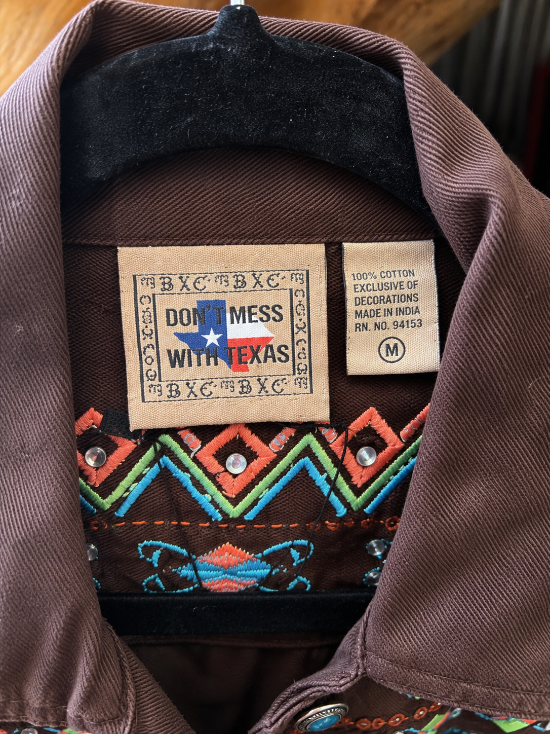 Don't Mess With Texas Women's Western Embroidered Studded Jacket Brown Size M
