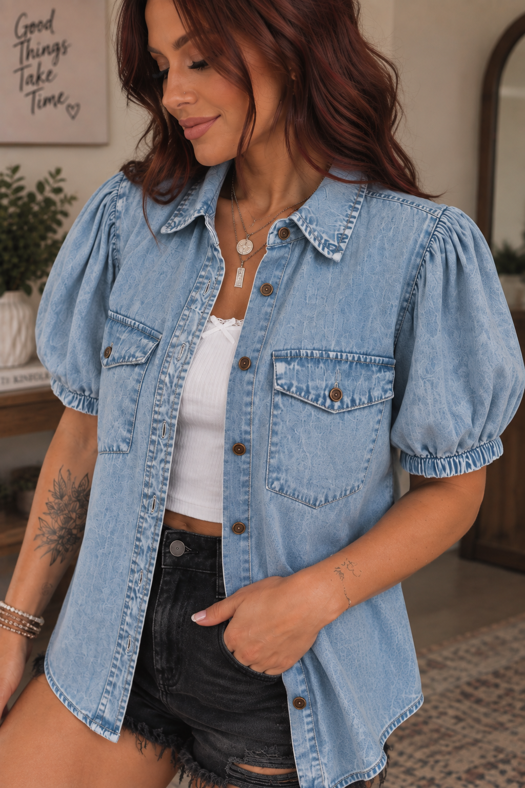 Jane + Delancey Chambray Button-Up Shirt