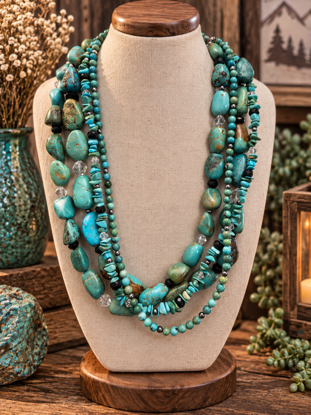 Southwestern Turquoise-Style Multi-Strand Necklace