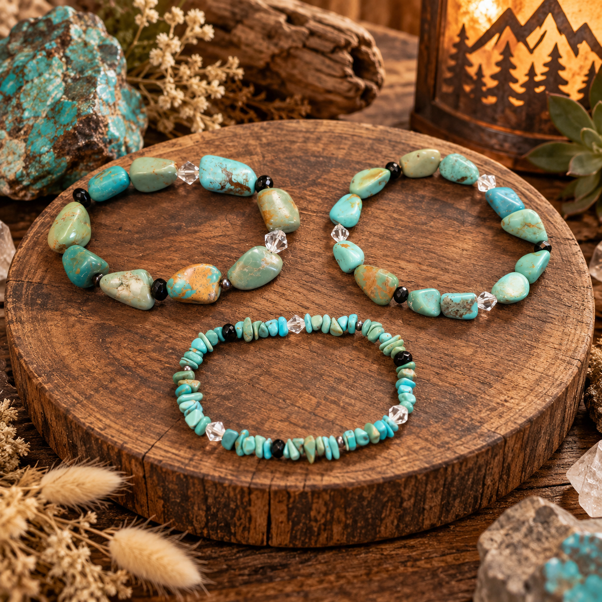 Southwestern Turquoise & Stone Bracelet Set – 3 Piece