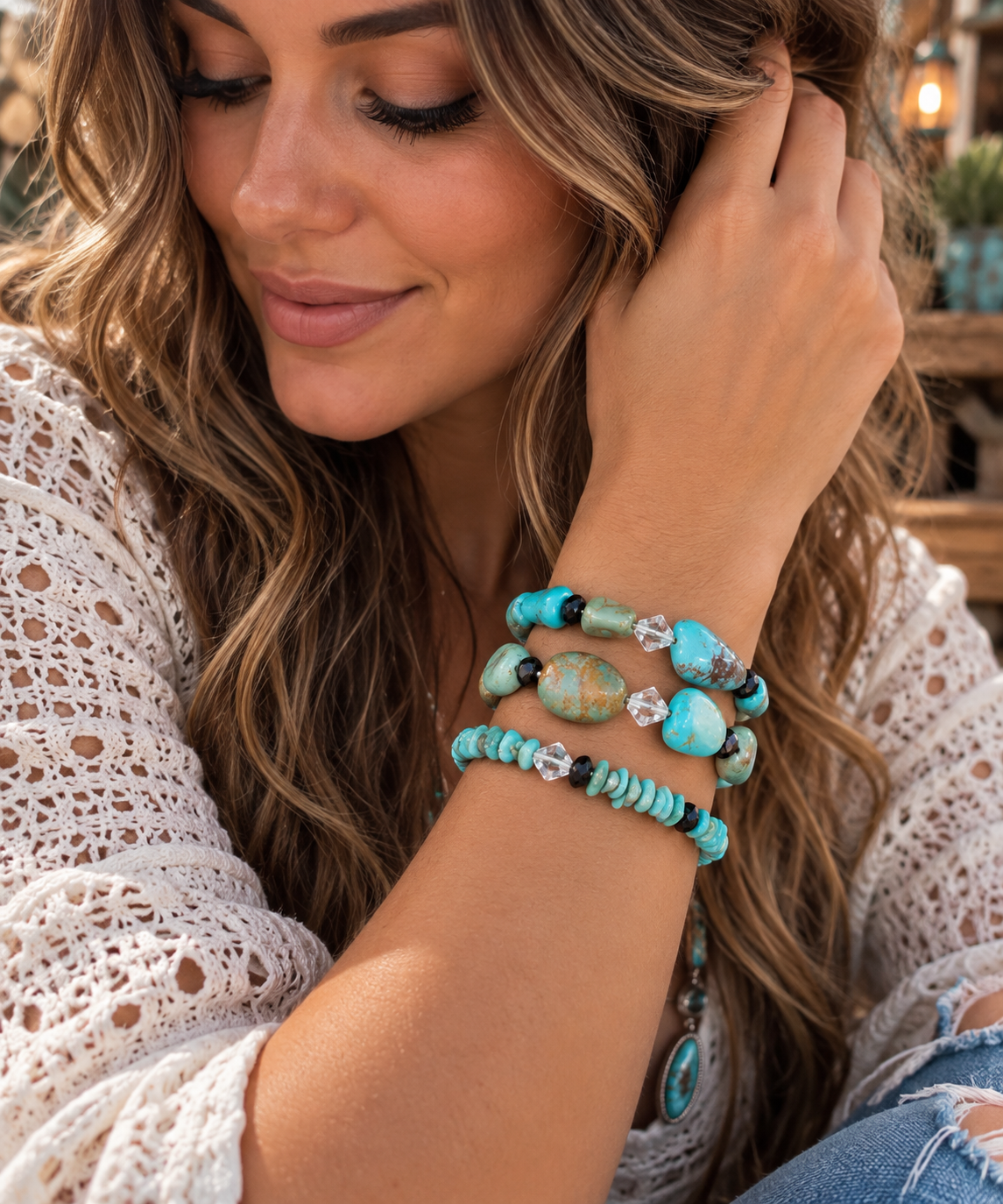 Southwestern Turquoise & Stone Bracelet Set – 3 Piece