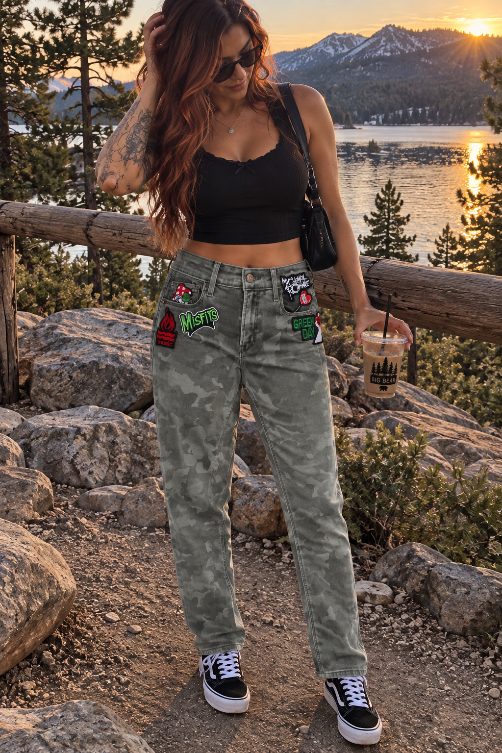 Custom Old Navy Rockstar Super Skinny Camo Jeans – Punk Rock Green Day & Misfits Patches