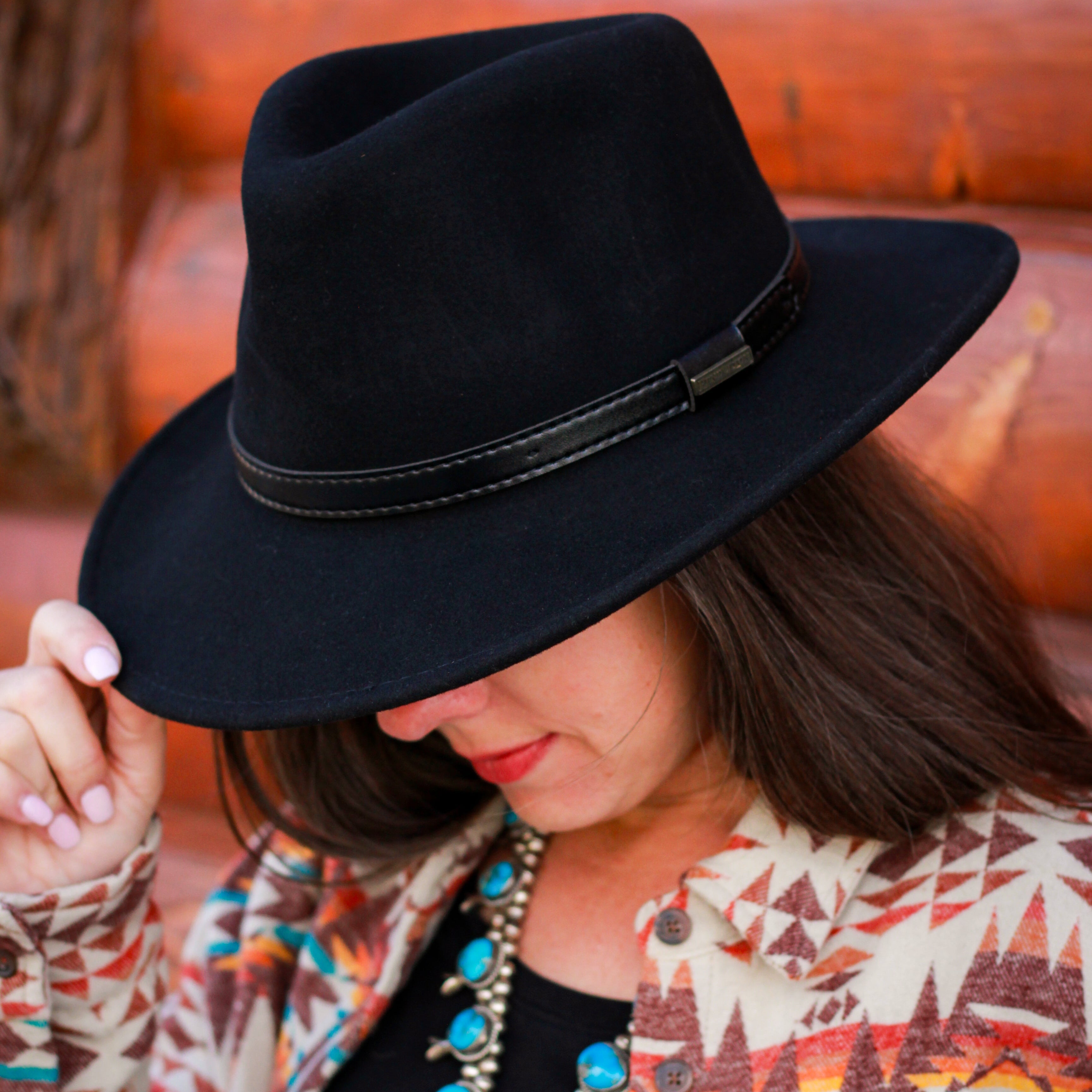 Pendleton black wool fedora hat wide brim classic style new