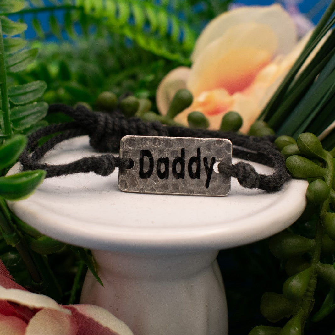 Black Jute Cord with Aluminum "Daddy" Charm Adjustable Bracelet