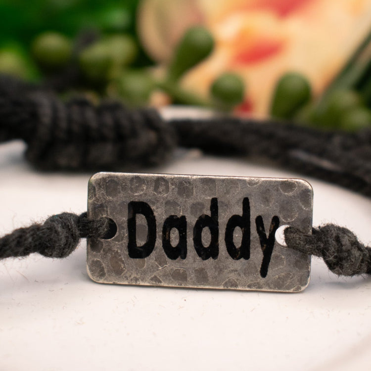 Black Jute Cord with Aluminum "Daddy" Charm Adjustable Bracelet