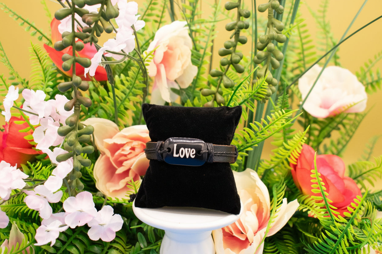 Leather Strap "Love" Charm Adjustable Bracelet