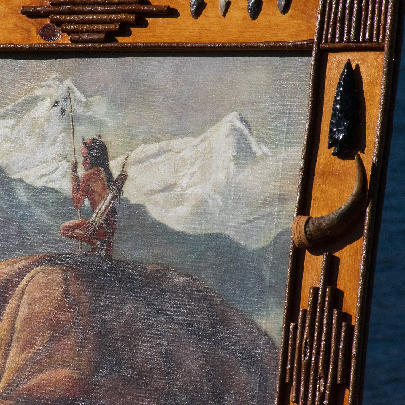 Original Shirley C. Capra Navajo Indian Oil Painting in Custom Richard Dirk Rustic Frame