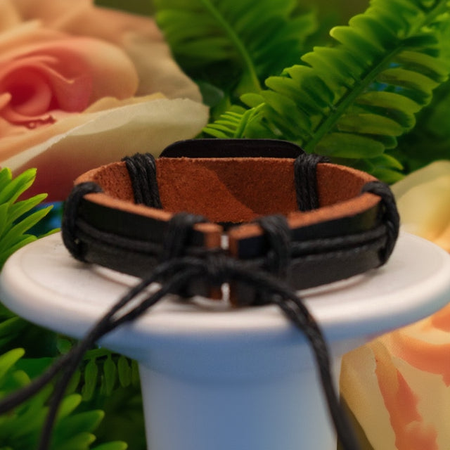 Leather Adjustable Bracelet with "Om" Symbol Charm