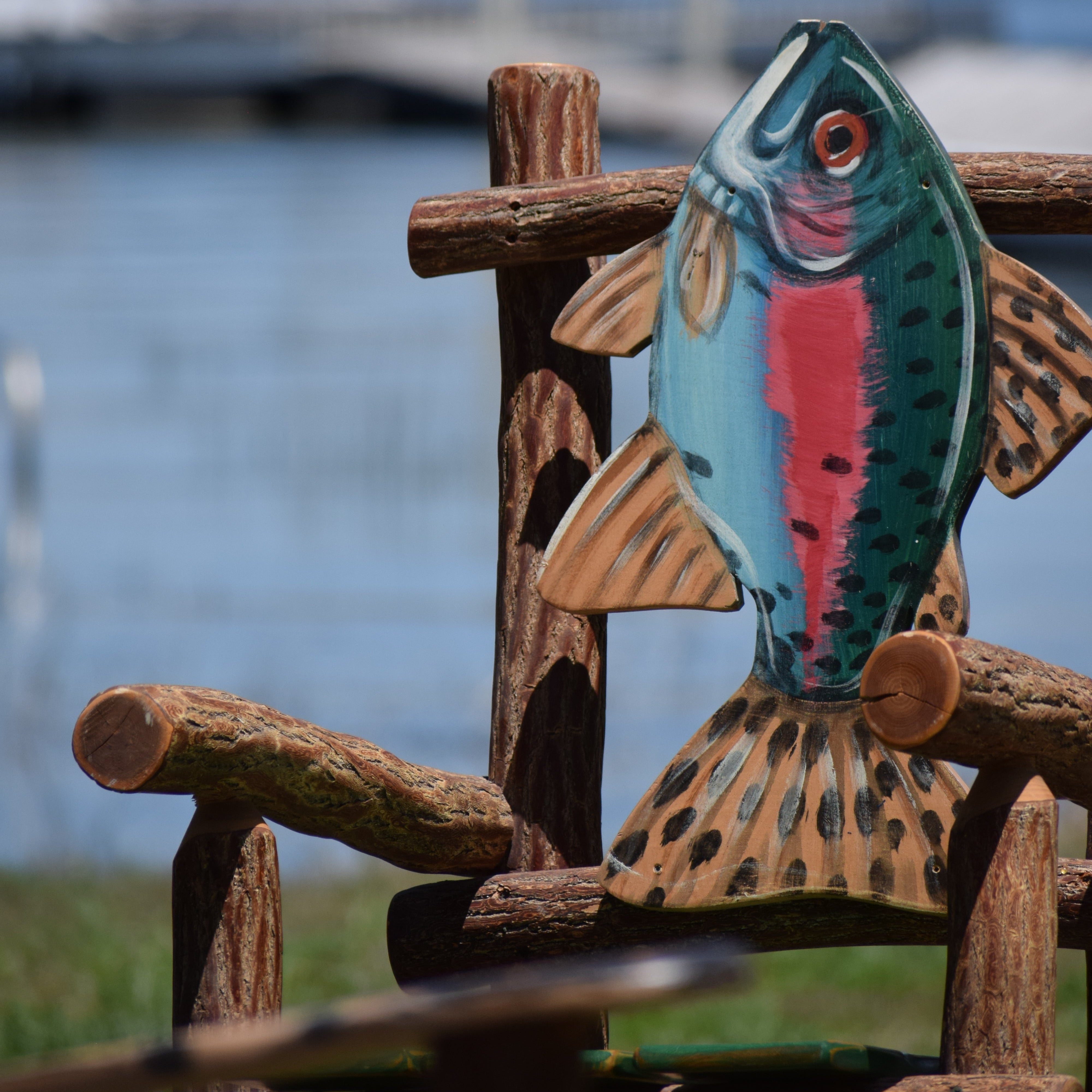 Natural Log Chair with a Rainbow Trout Back