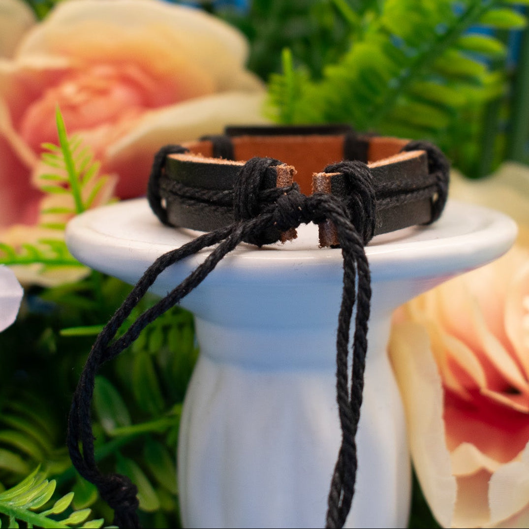 Leather Bracelet with Fish Charm Adjustable Bracelet