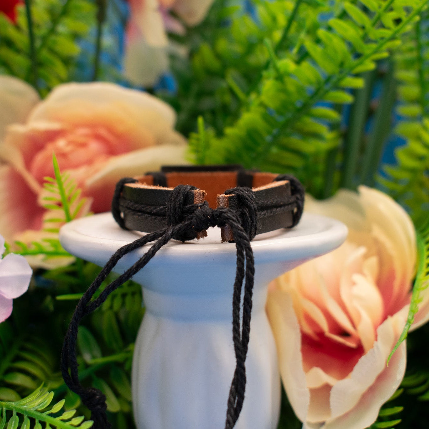Leather Adjustable Bracelet with "Om" Symbol Charm