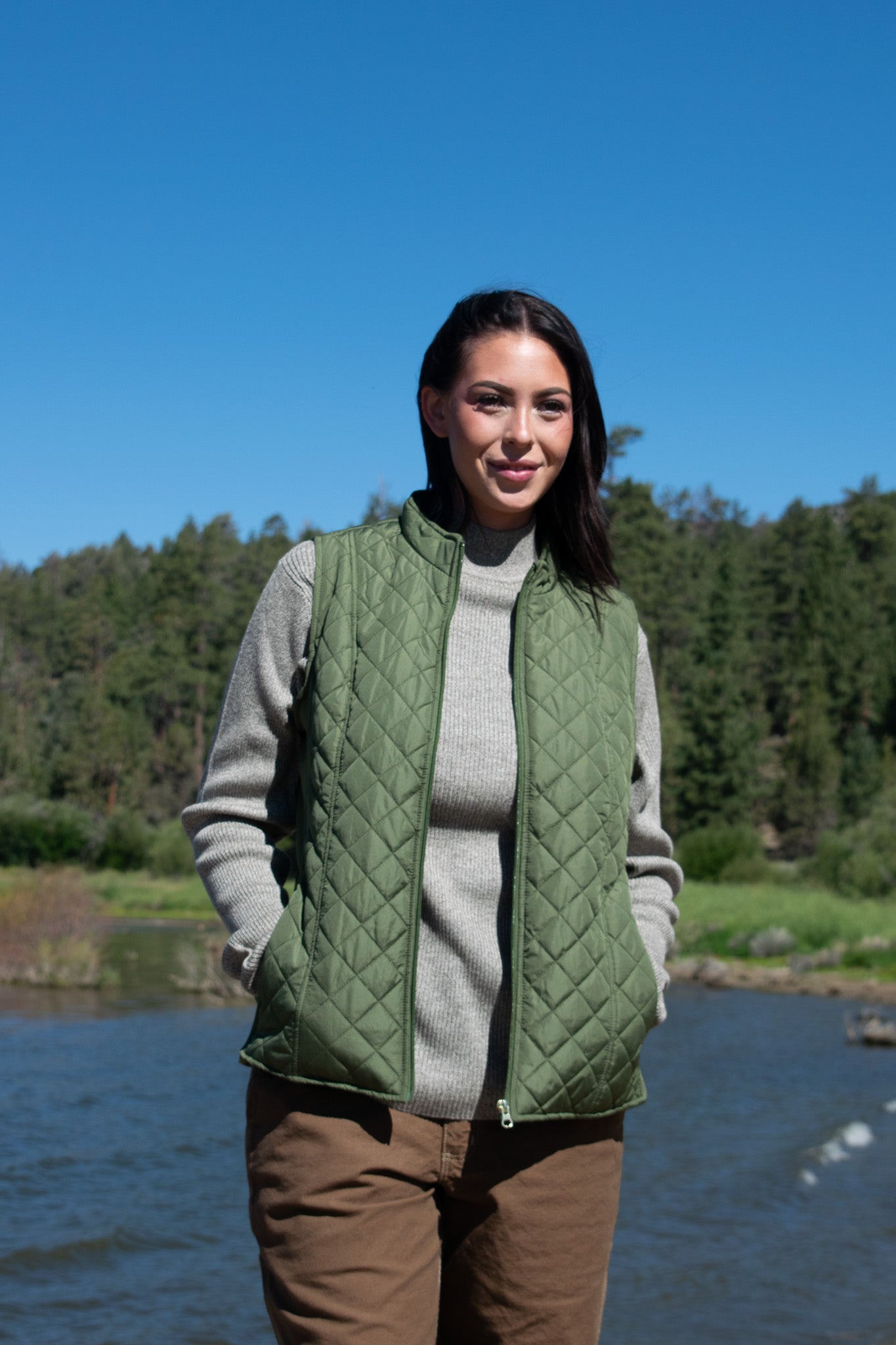 kim rogers olive quilted zip vest lightweight womens vest