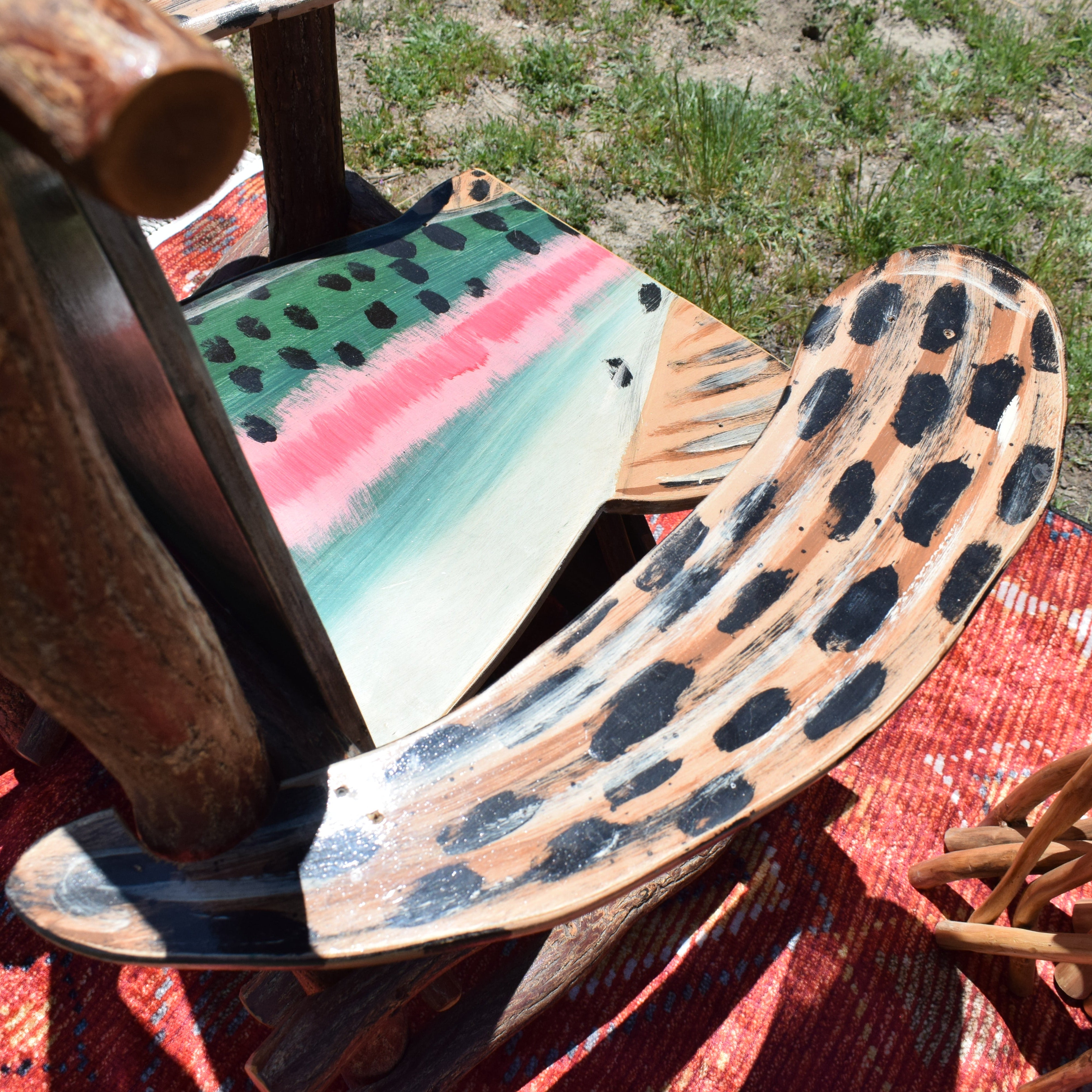 Natural Log Trout Fish Armchair Depicting a Realistic Rainbow Trout as the seat