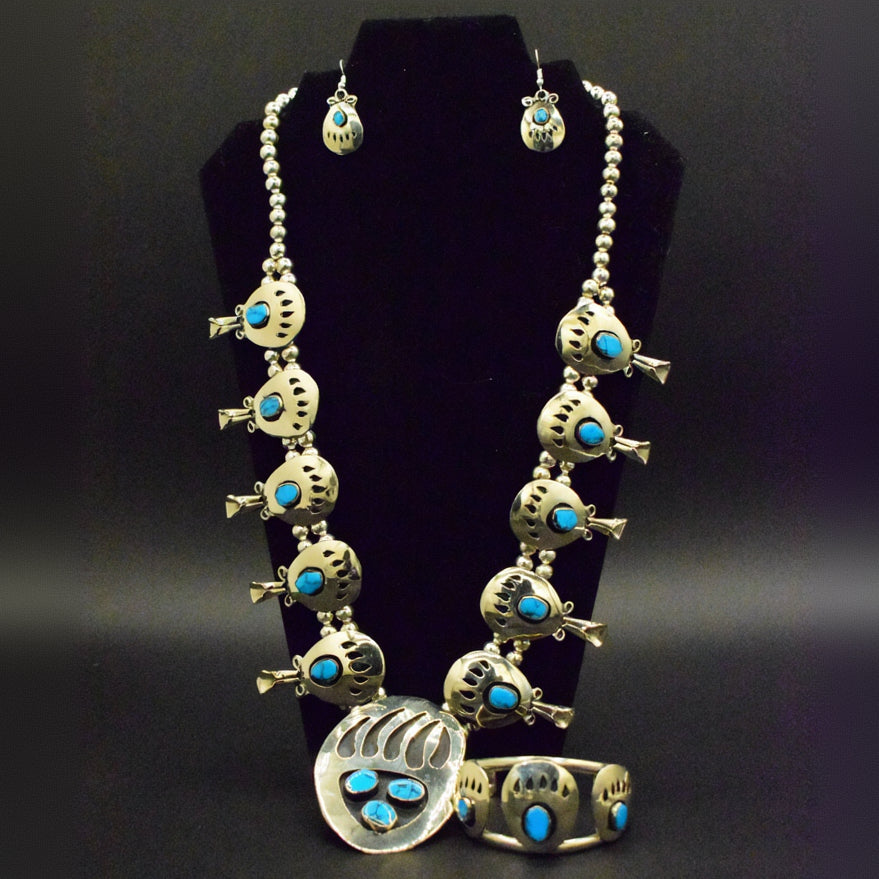 Enormous Bear claw Turquoise Squash Blossom Necklace set