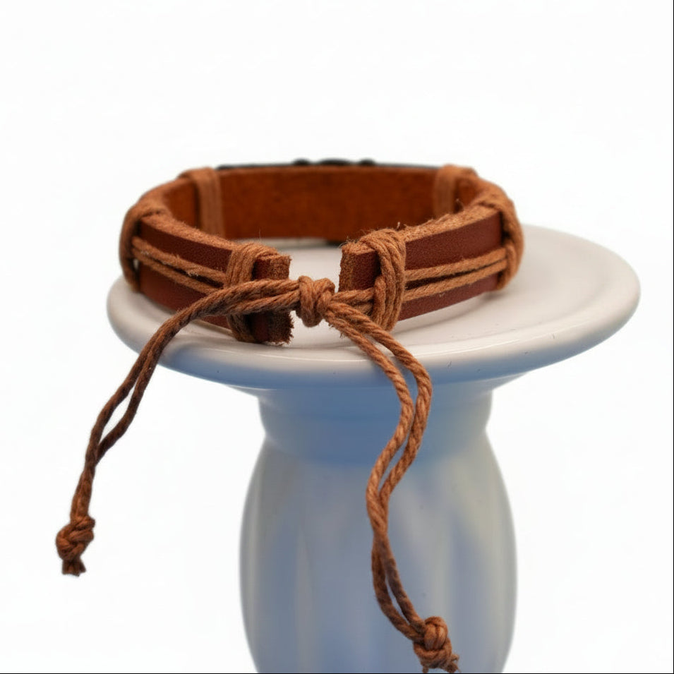 Tiger Charm Leather Adjustable Bracelet