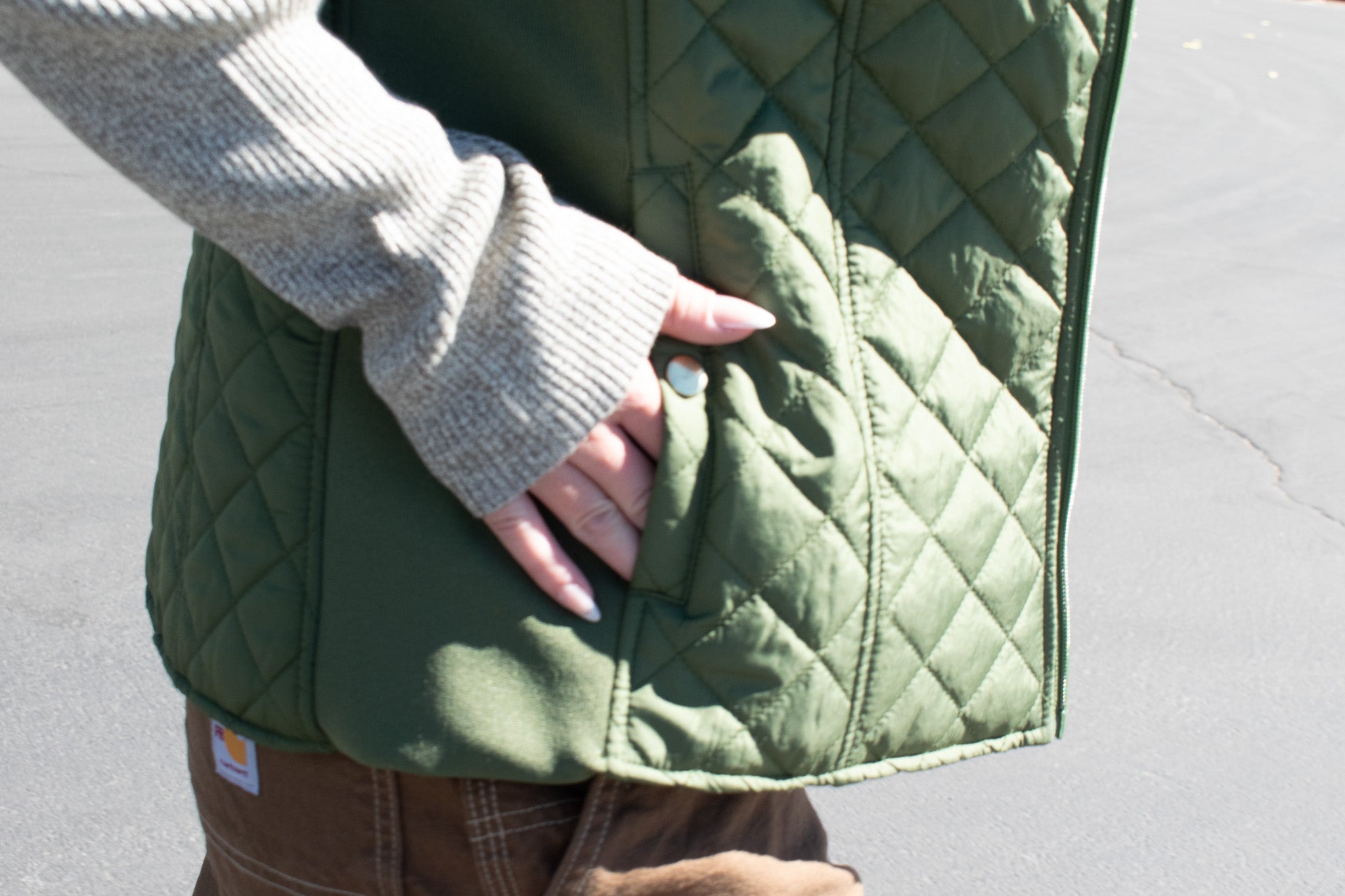 Kim Rogers Olive Quilted Zip Vest Lightweight Ribbed Trim New With Tags