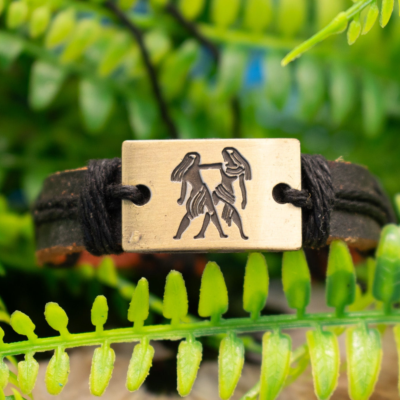 Leather Strap Bronze Colored Stamped Egyptian Charm Bracelet