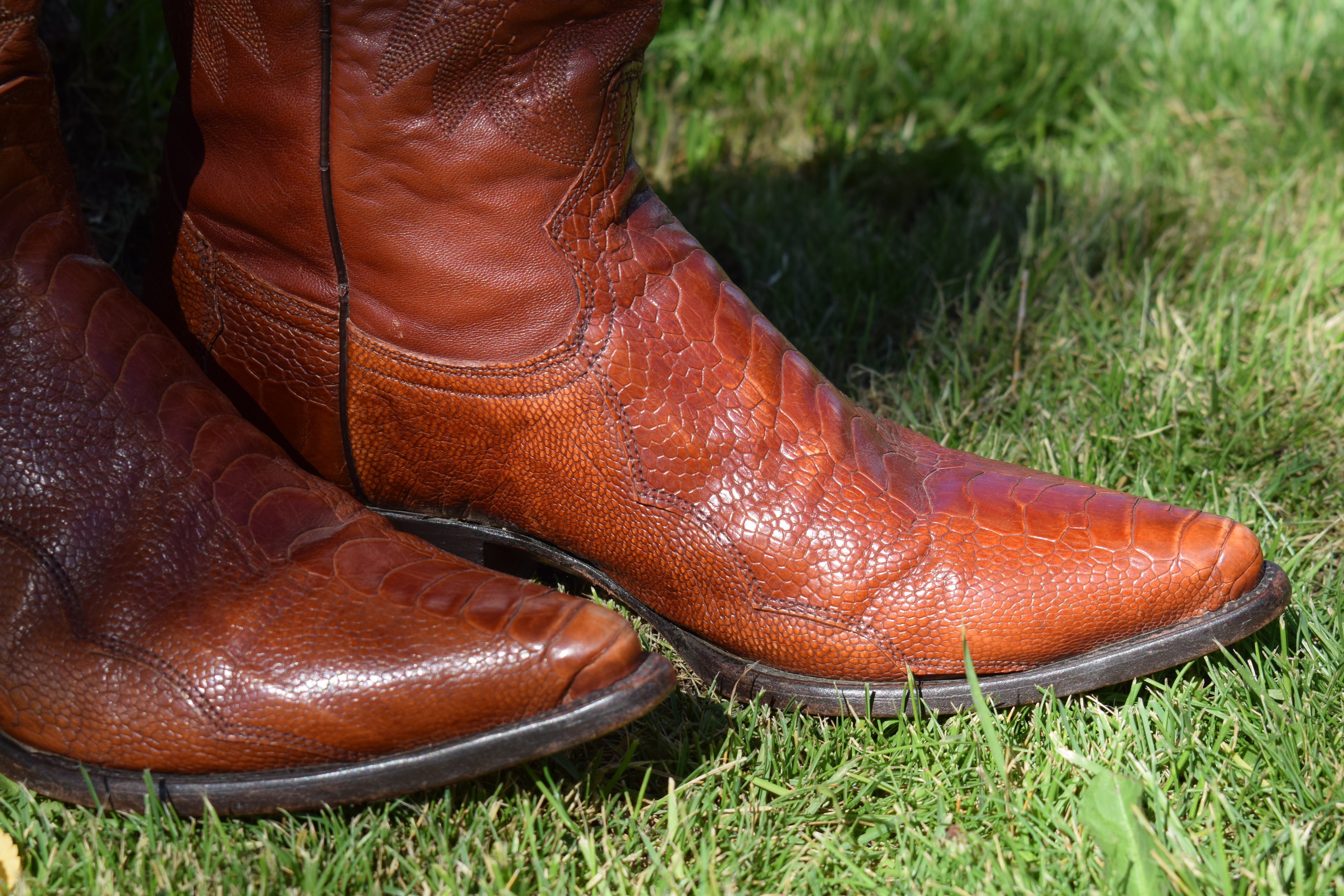 Talla Ostrich Western Boots Mens Size 8 Brown Exotic Leather Cowboy Boots Mexico