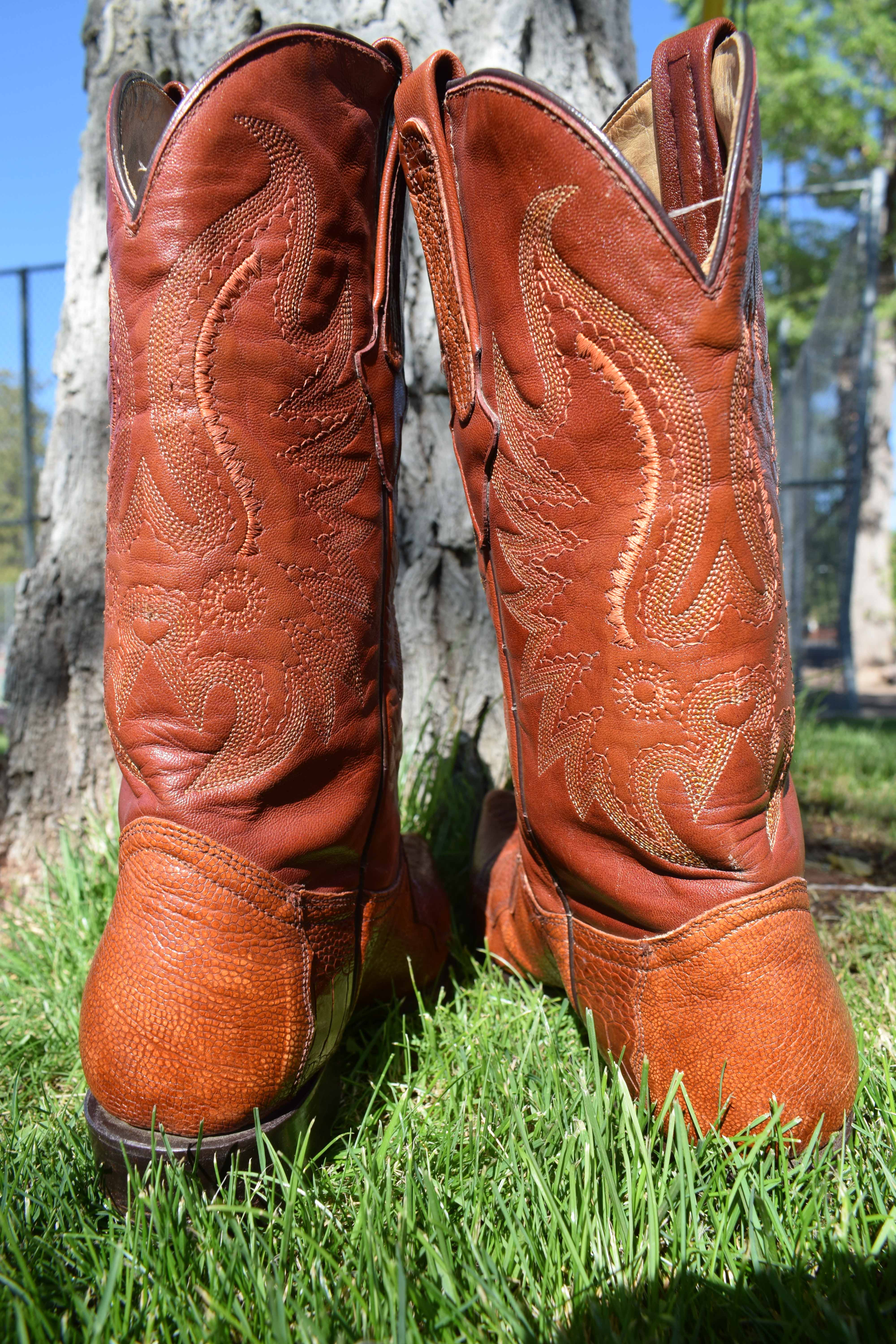 Talla Ostrich Western Boots Mens Size 8 Brown Exotic Leather Cowboy Boots Mexico