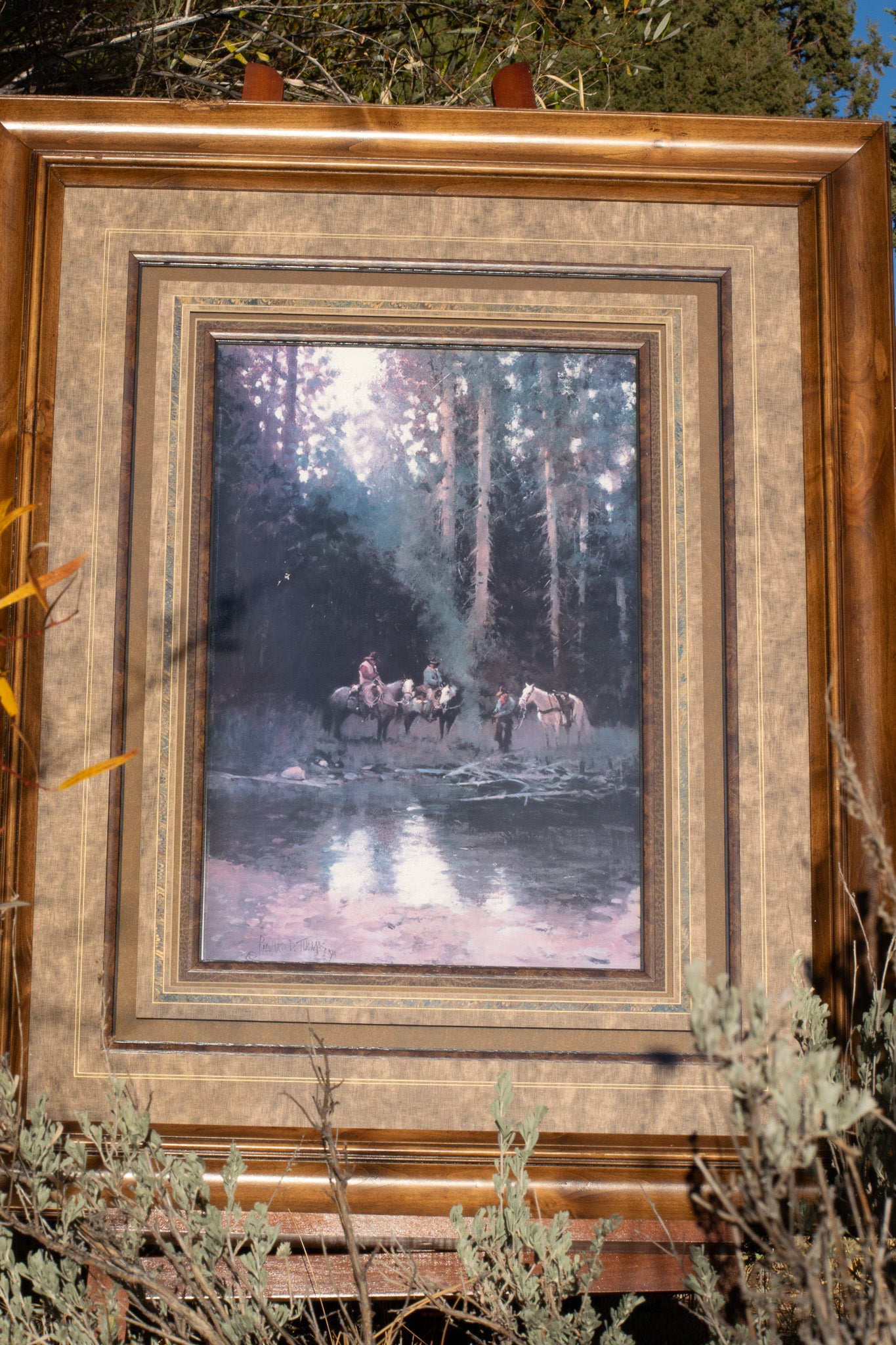 Richard D. Thomas “Breaking Camp” Framed Western Cowboy Print – Large Rustic Wall Art 34.5x43