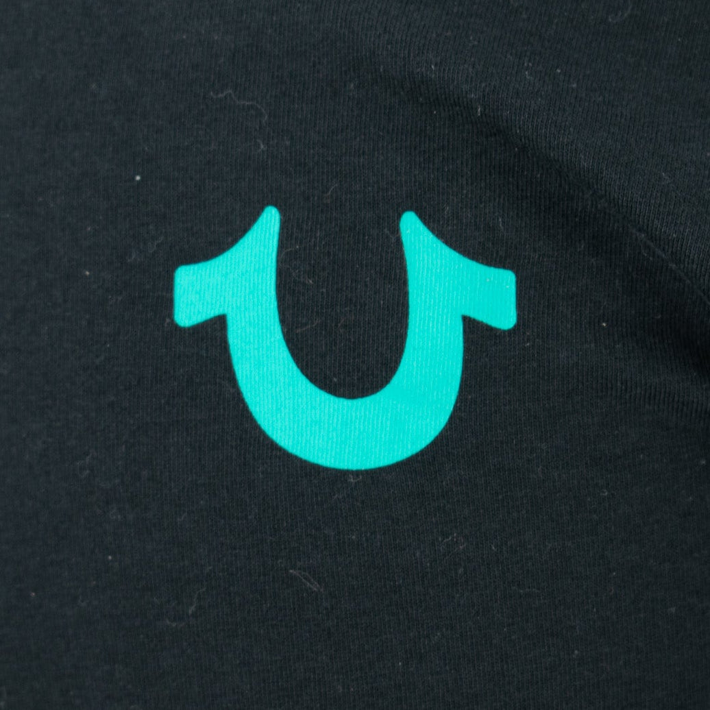 TRUE RELIGION Long Sleeve Sidebar Graphic Tee Jet Black & Teal Multiple Sizes