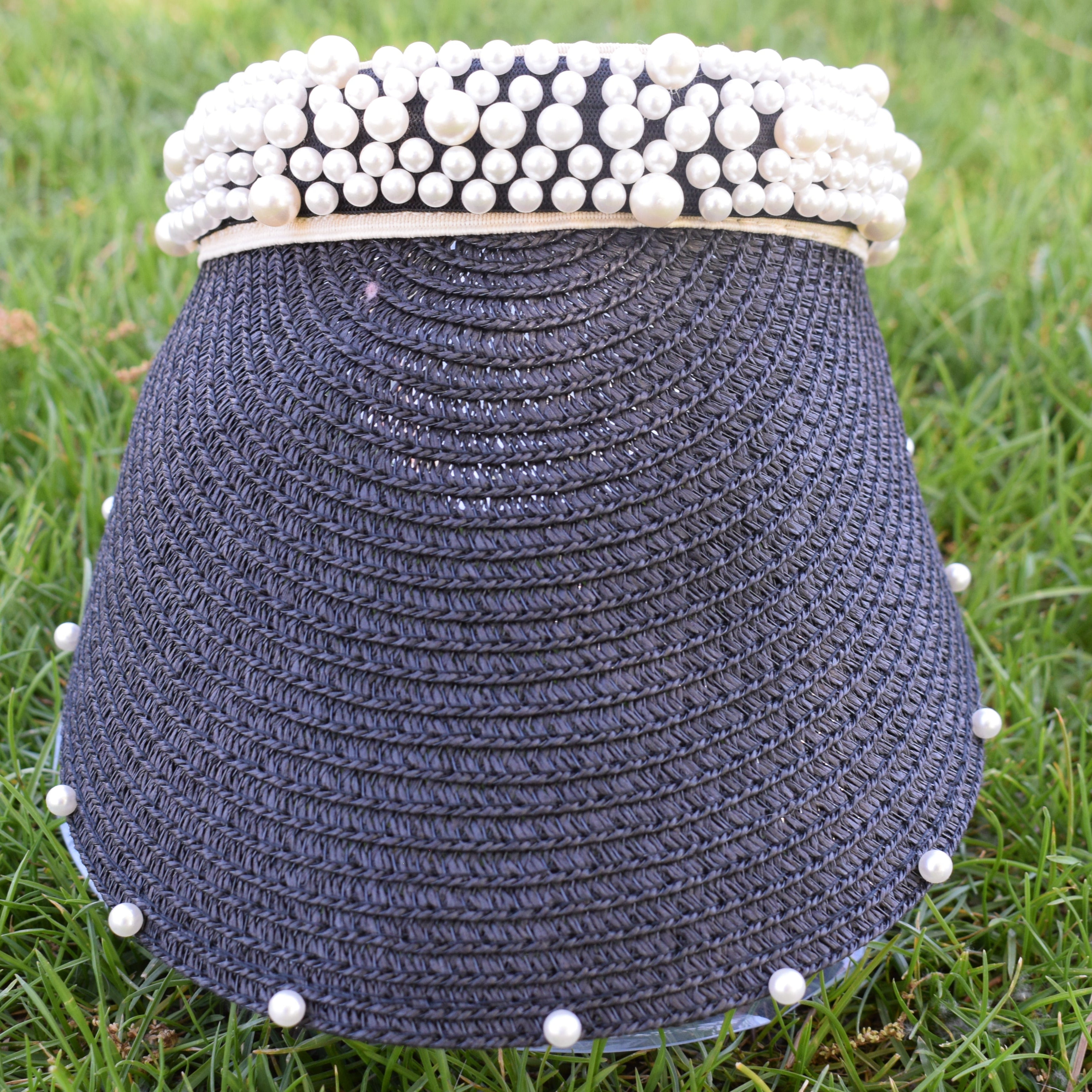 Women's Woven Visor with Faux Pearl Decoration