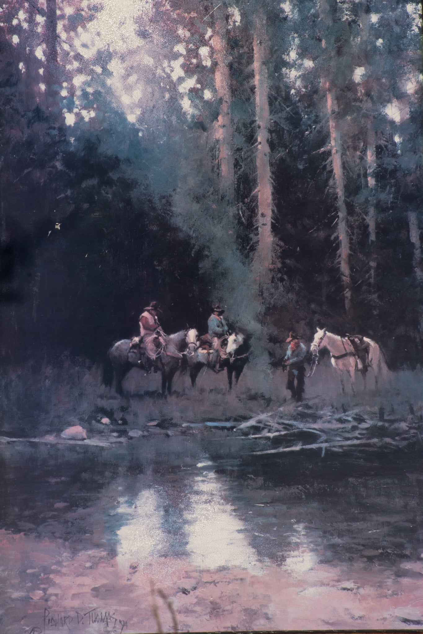 Richard D. Thomas “Breaking Camp” Framed Western Cowboy Print – Large Rustic Wall Art 34.5x43