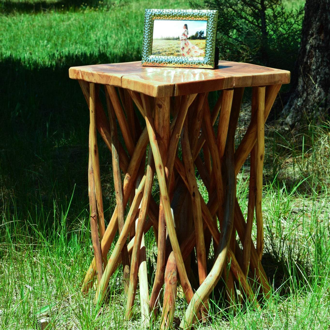 Beautifully Crafted Wood Nautica Side Table with Real Tree-Branch Limbs