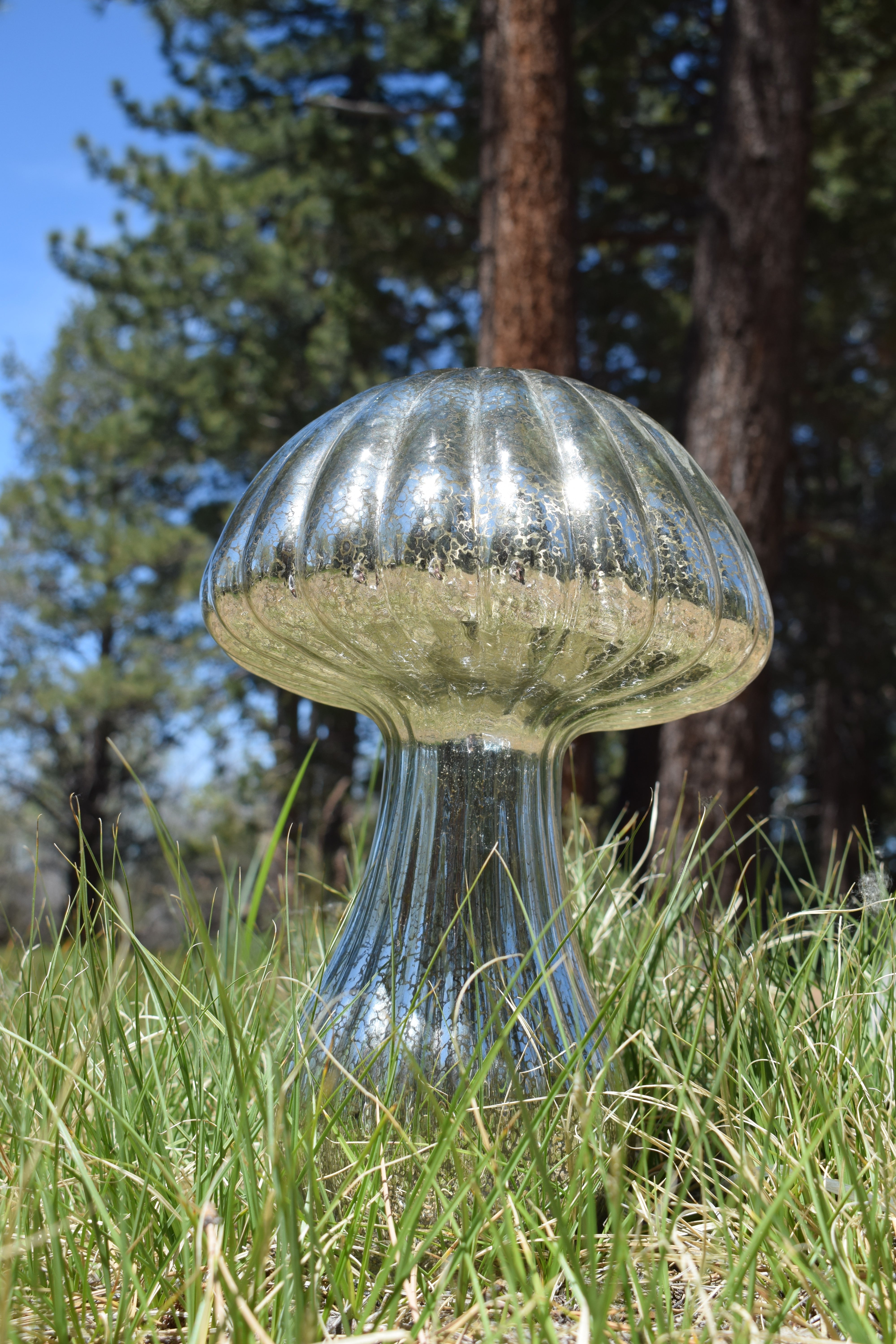 Crackle silver colored mushroom shaped lighting fixture