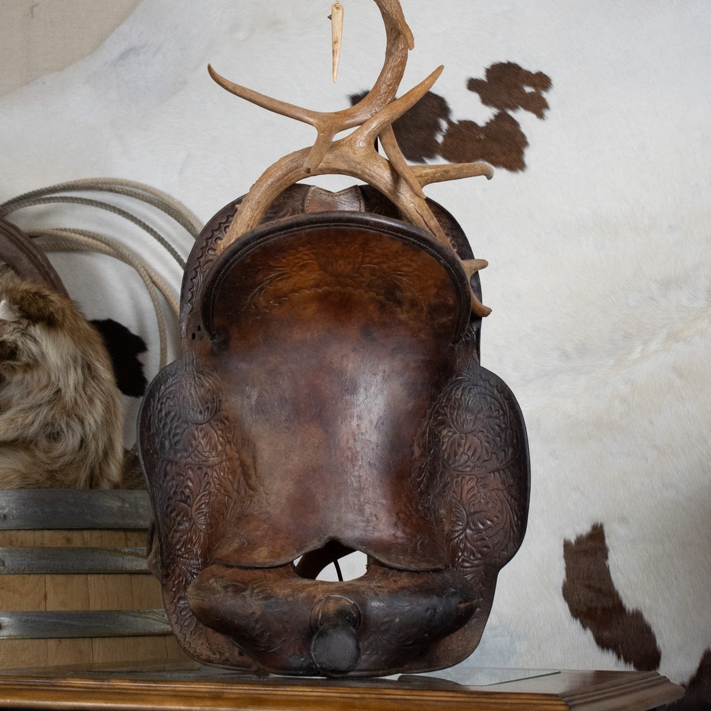 Horse Saddle Antler Lamp