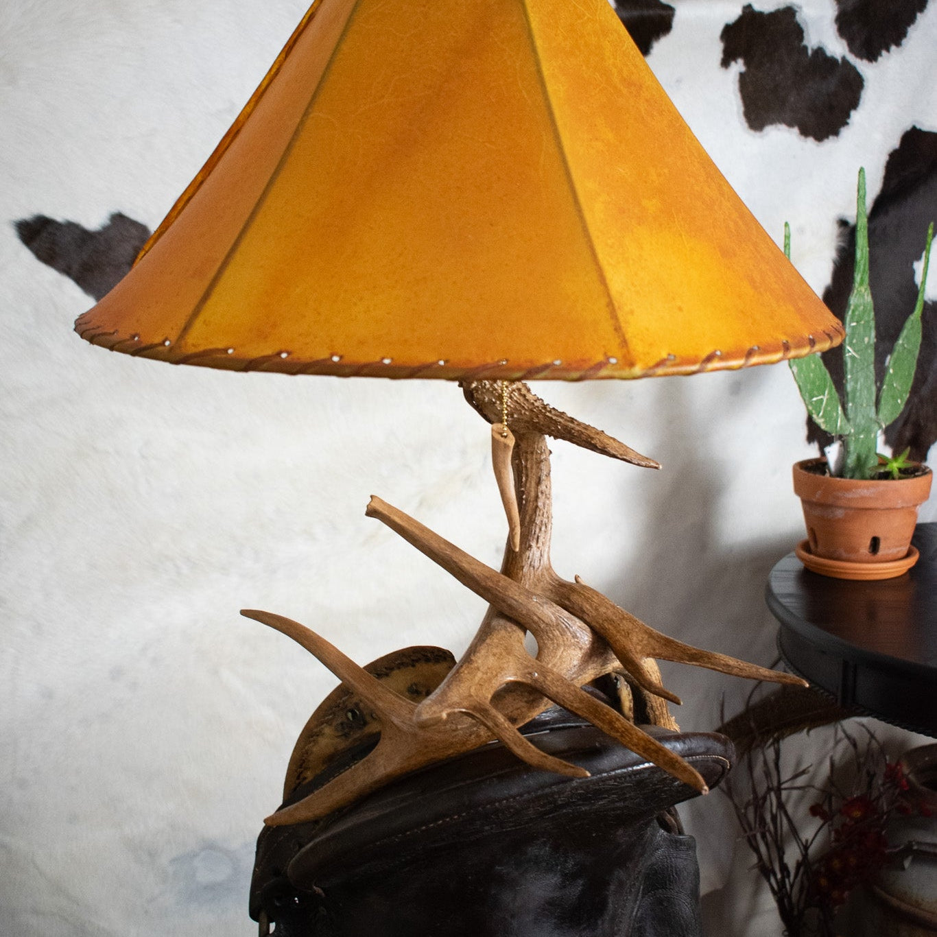 Horse Saddle Antler Lamp