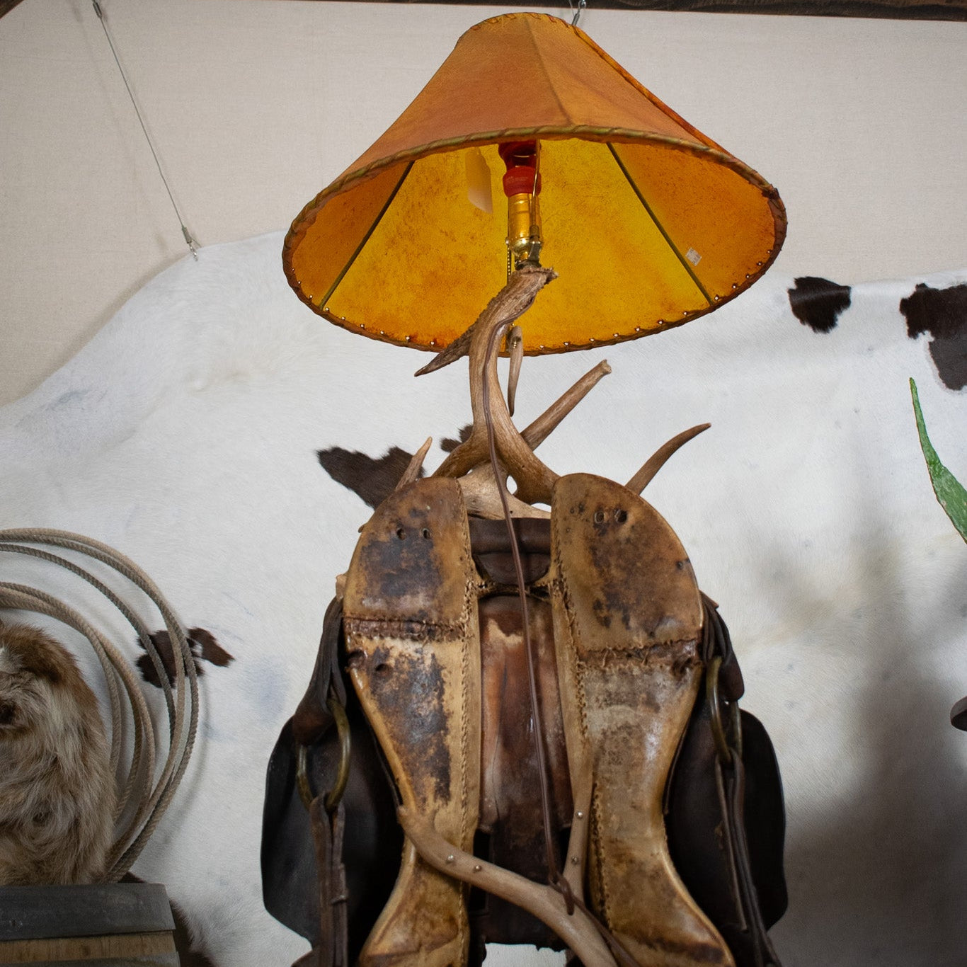 Horse Saddle Antler Lamp