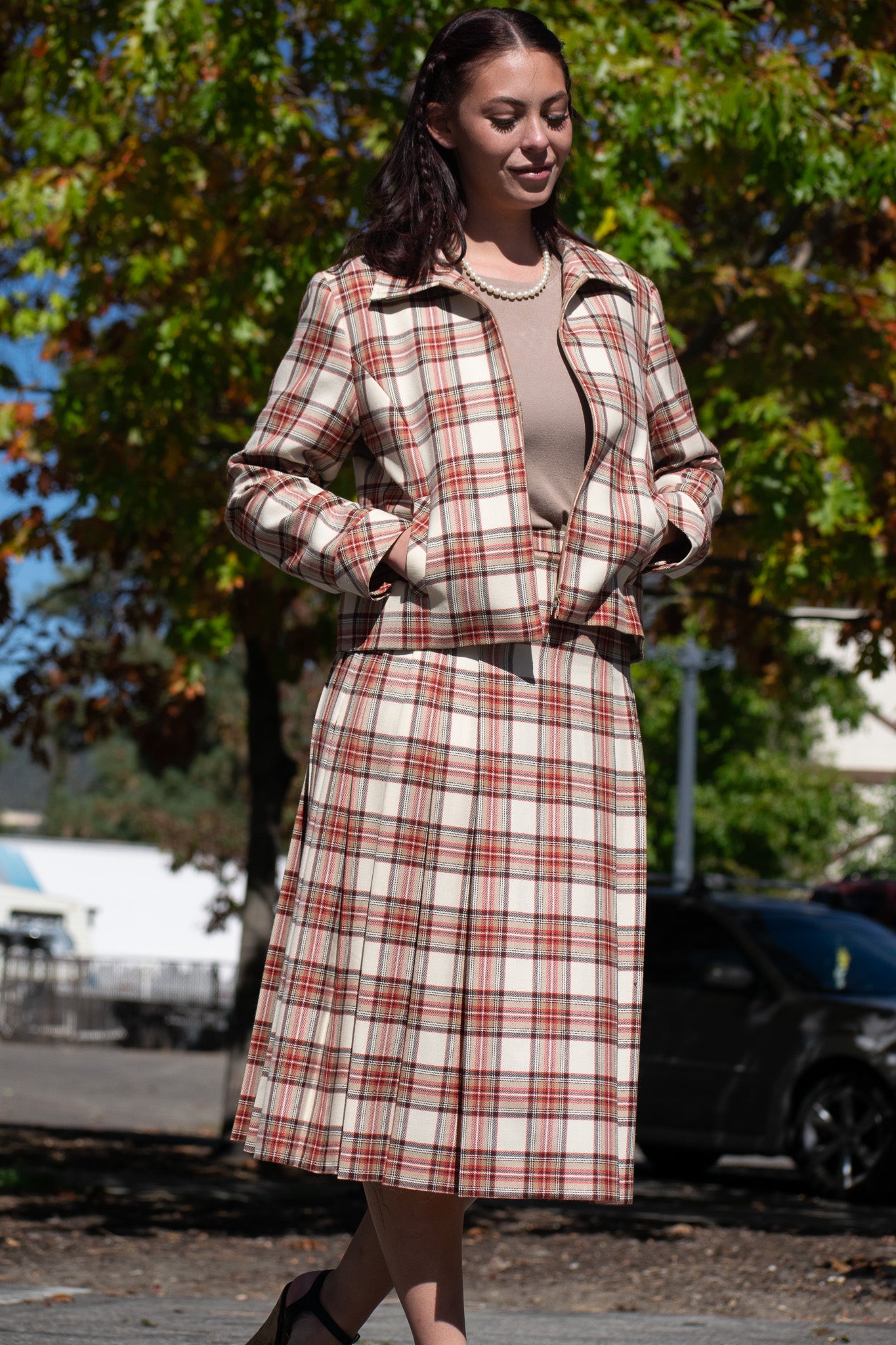 vintage pendleton wool suit set plaid jacket size 10 skirt size 6 petite