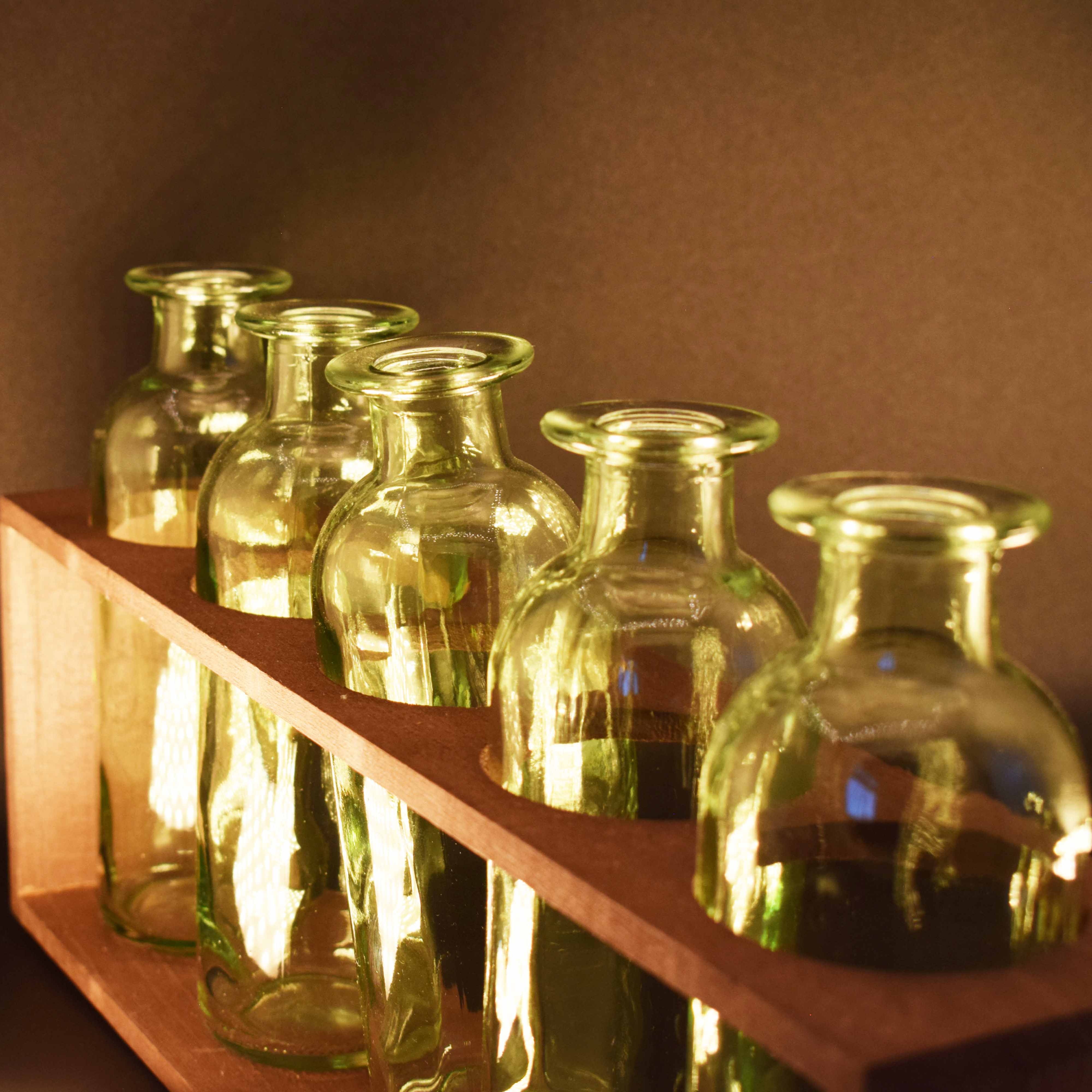 5-Piece Green Jar Decanter Set with Wood Holder