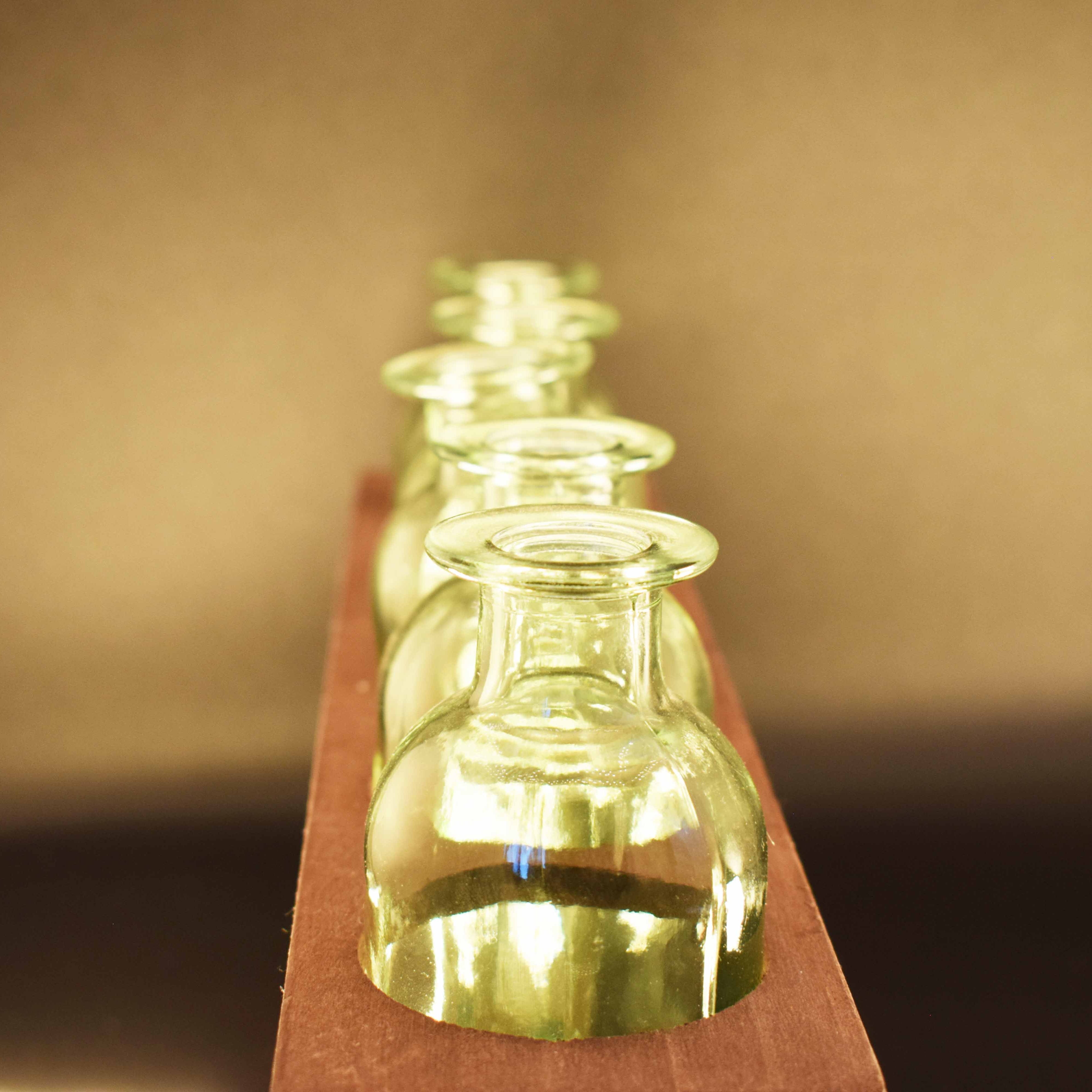 5-Piece Green Jar Decanter Set with Wood Holder
