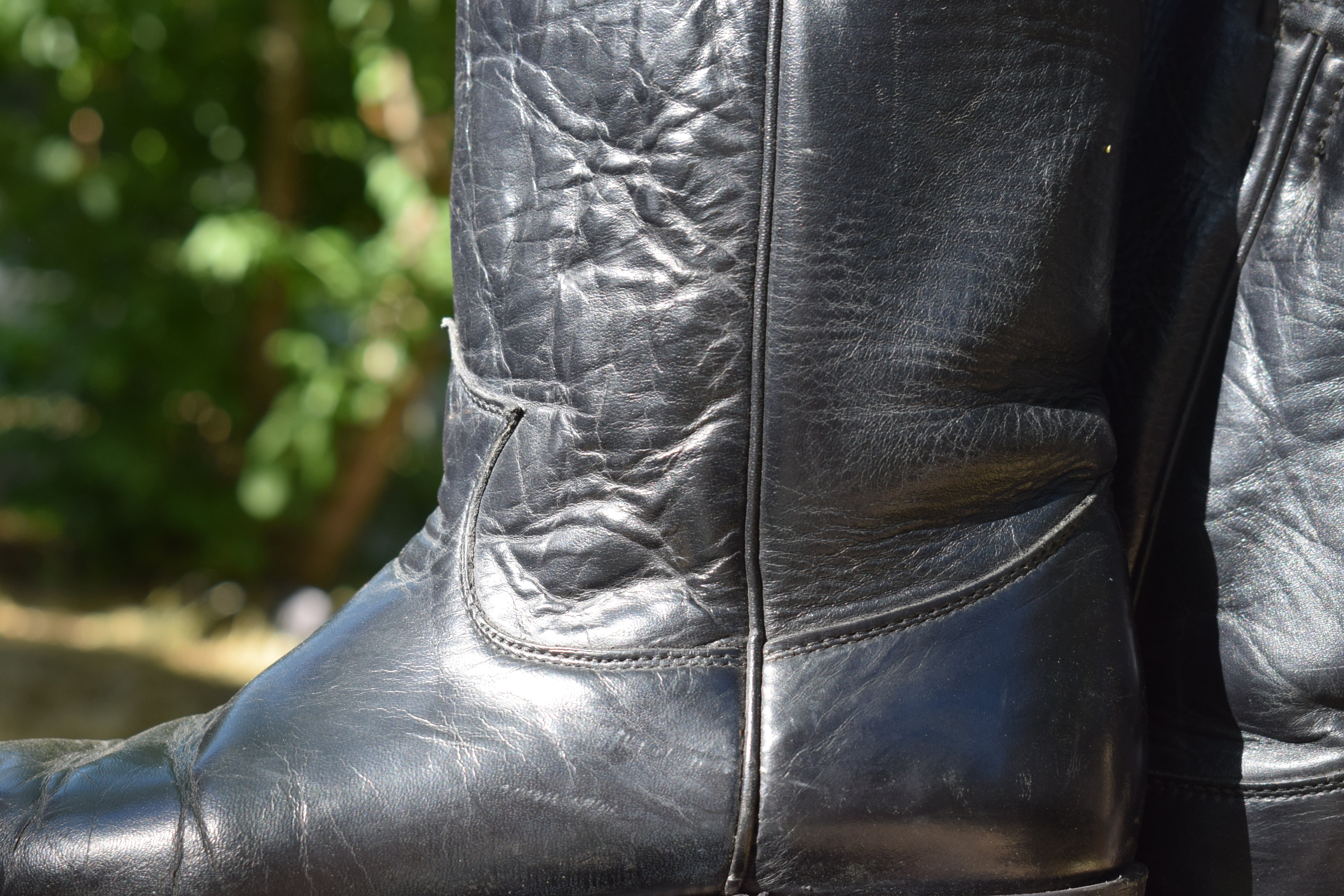 Justin Black Leather Cowboy Boots Mens Size 7.5 Vintage Western Riding Boots