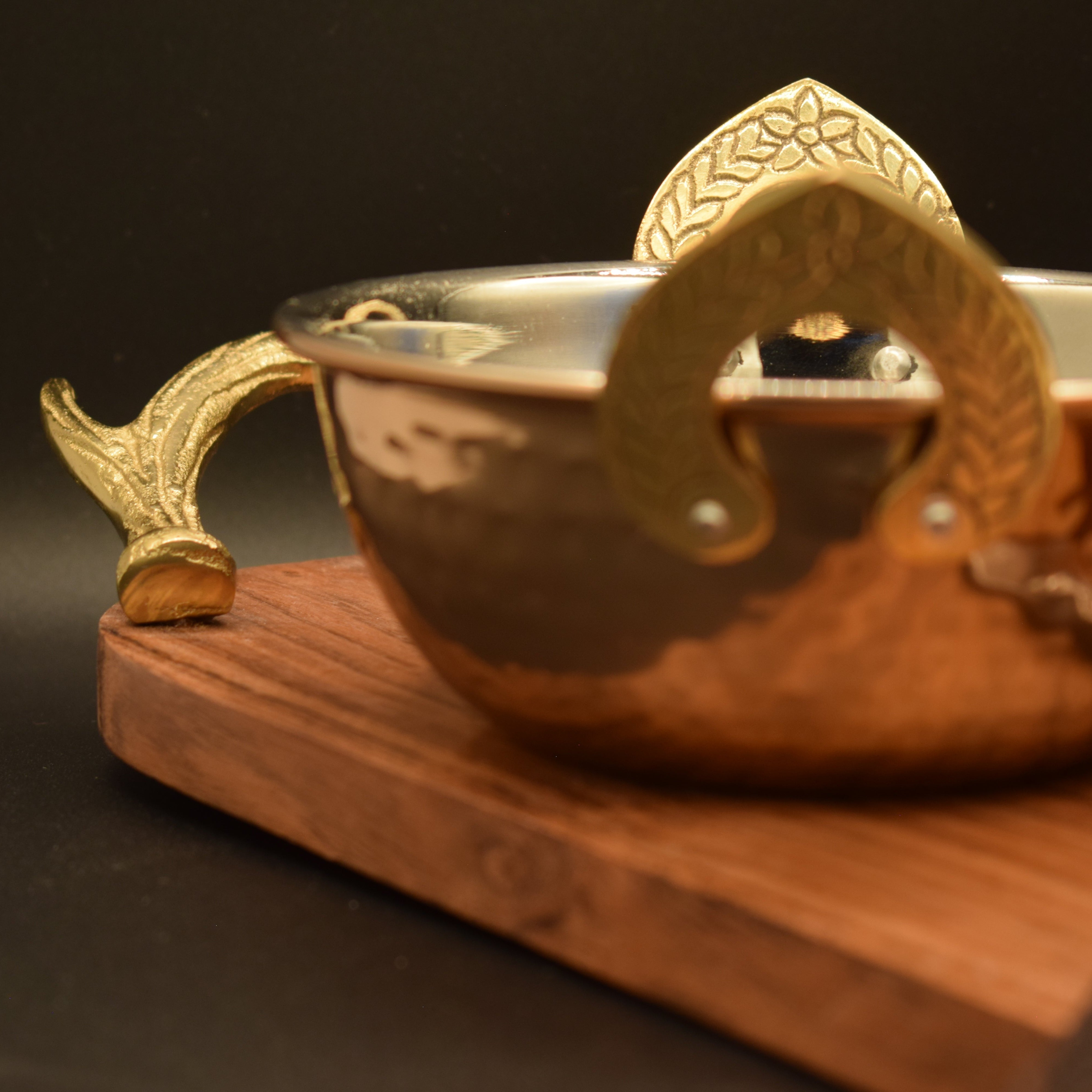 Wooden Tray with Golden Antler Handles
