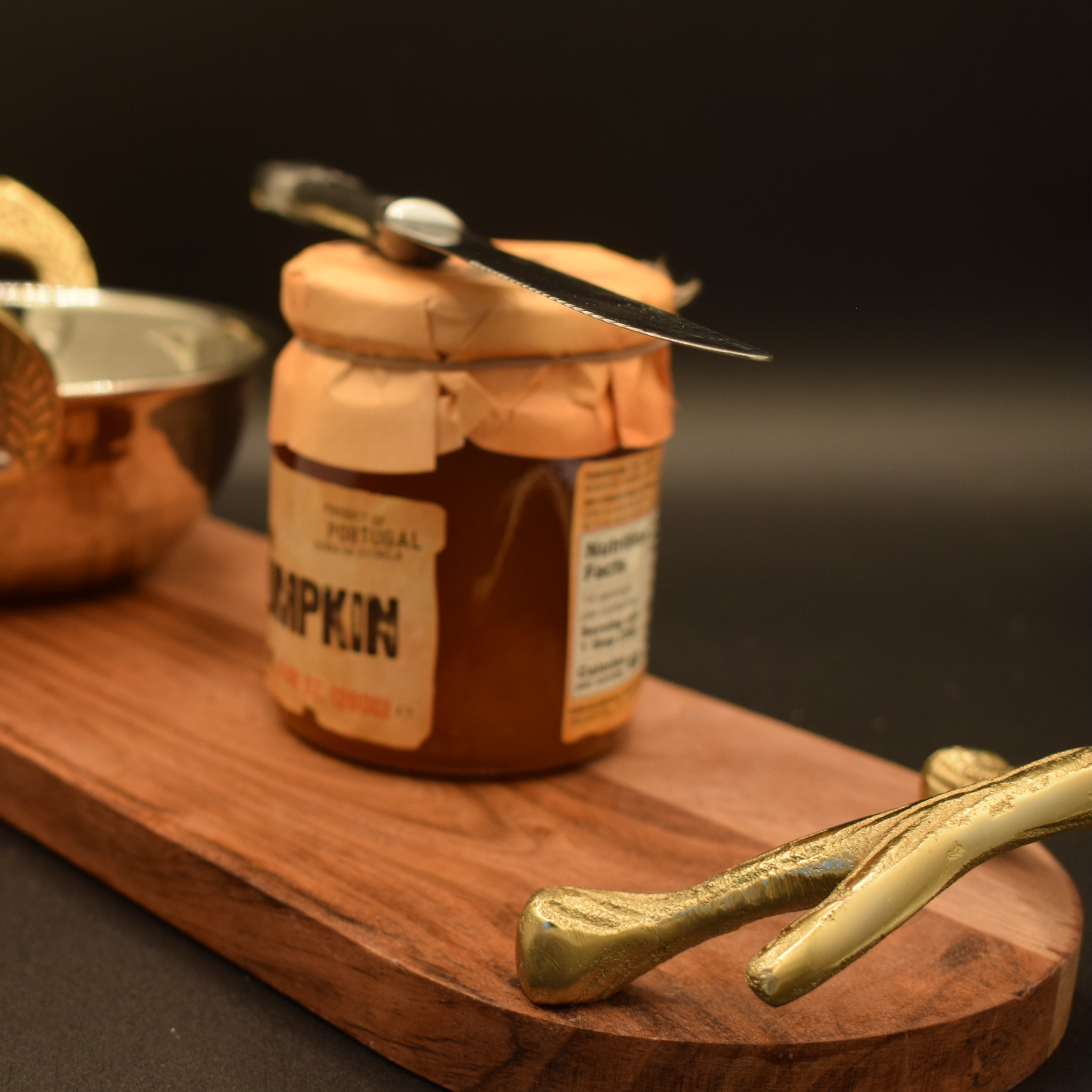 Wooden Tray with Golden Antler Handles