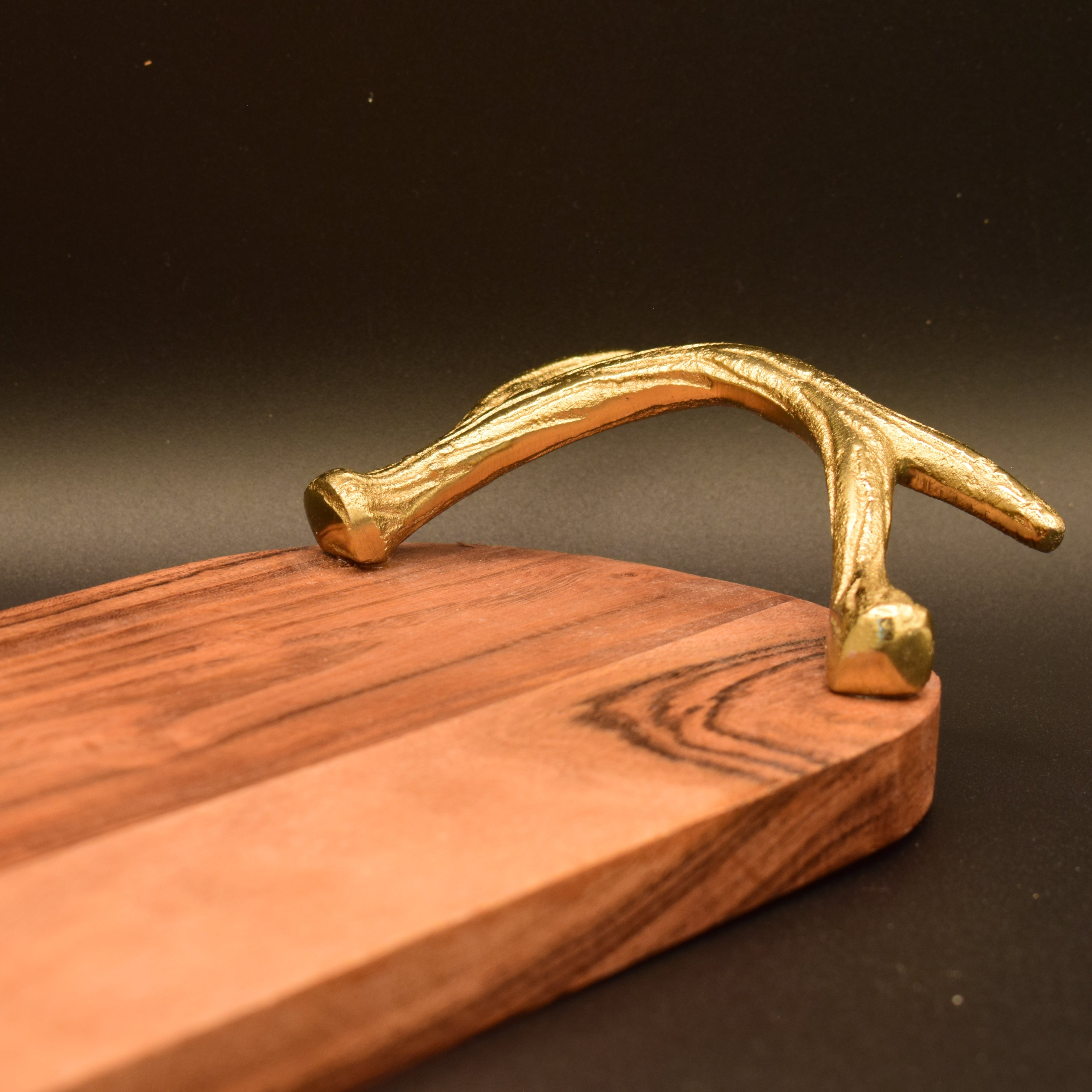 Wooden Tray with Golden Antler Handles
