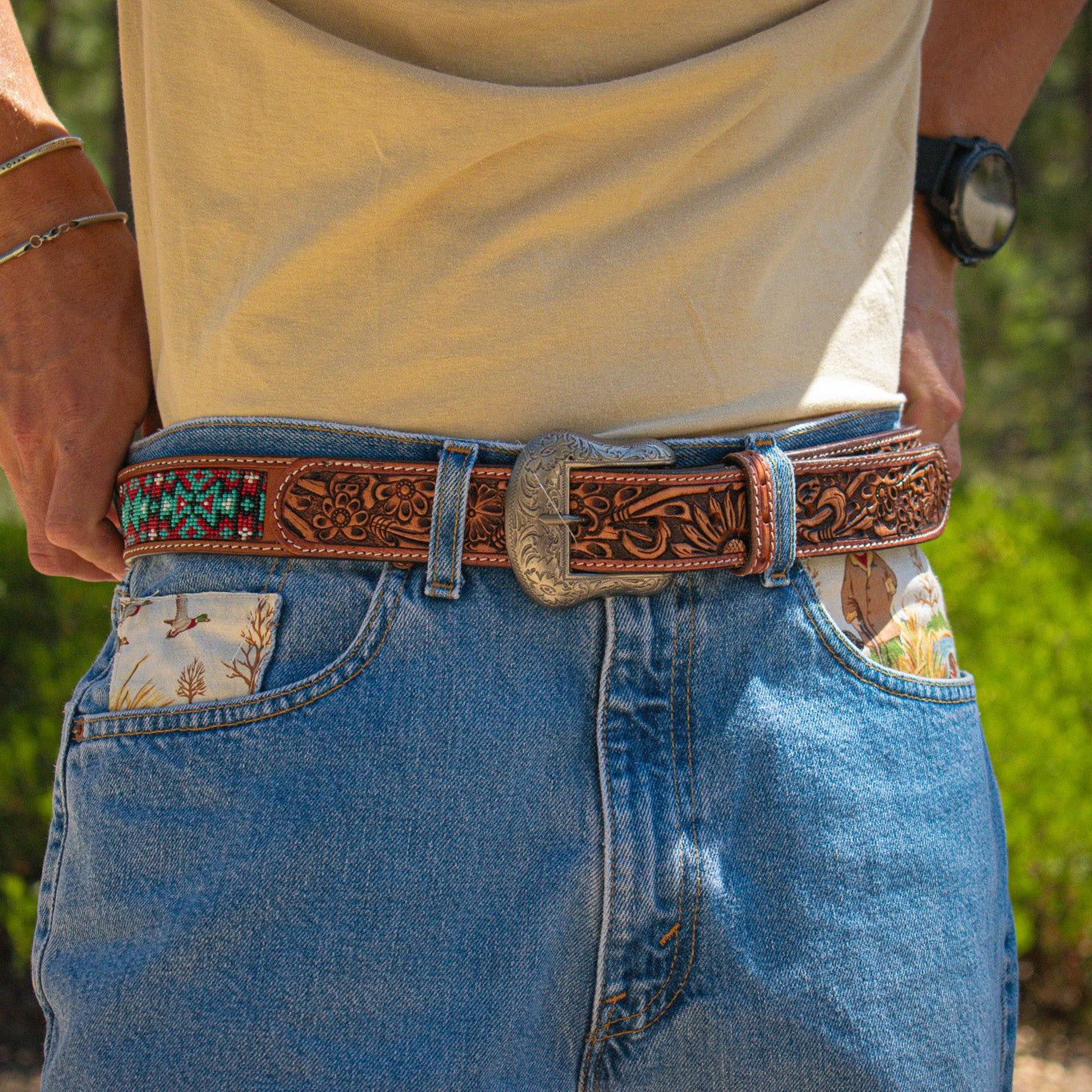 Levi Strauss & Co Custom Hand Crafted and Designed Rustic Hunter's Print Material Men's Denim Jeans Size W33 L32