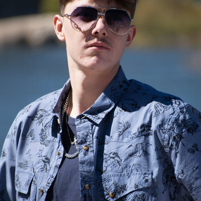 Pendleton Laramie Short Sleeve Shirt-Blue Lariat