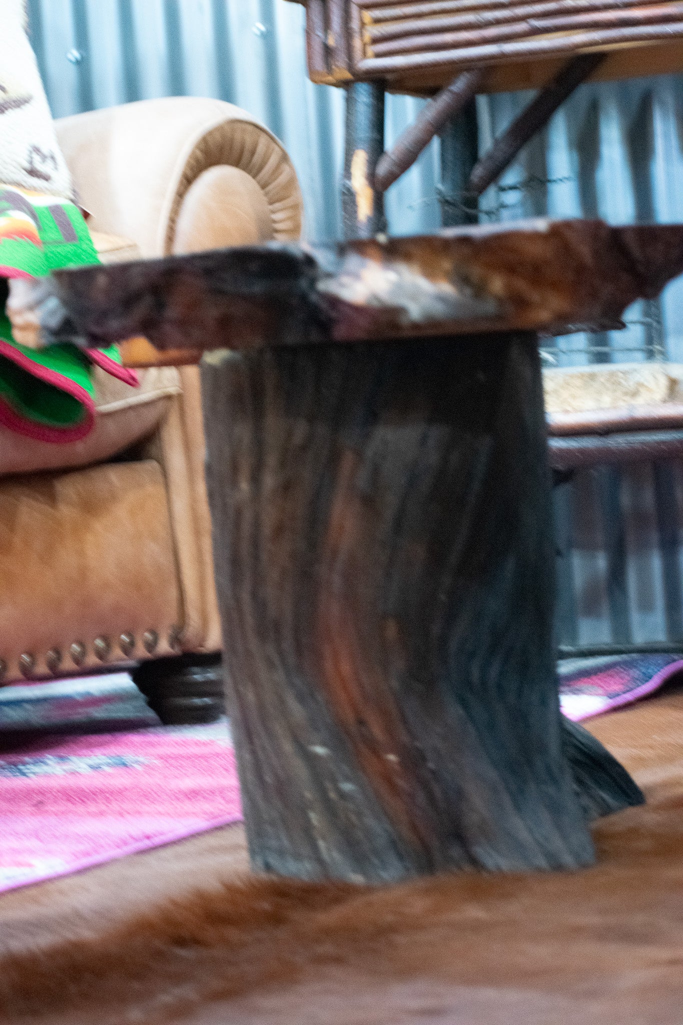 Rustic Raw Milled Burnt Wood Coffee Table