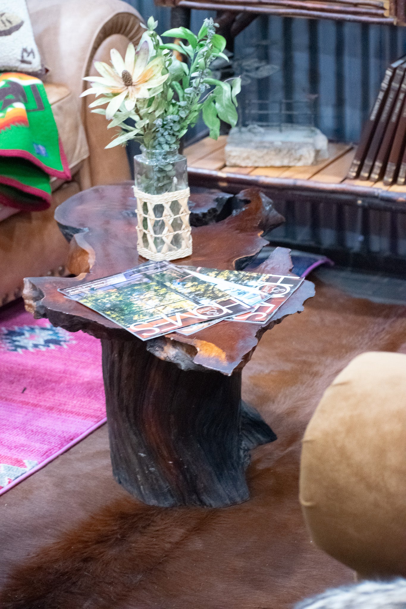 Rustic Raw Milled Burnt Wood Coffee Table
