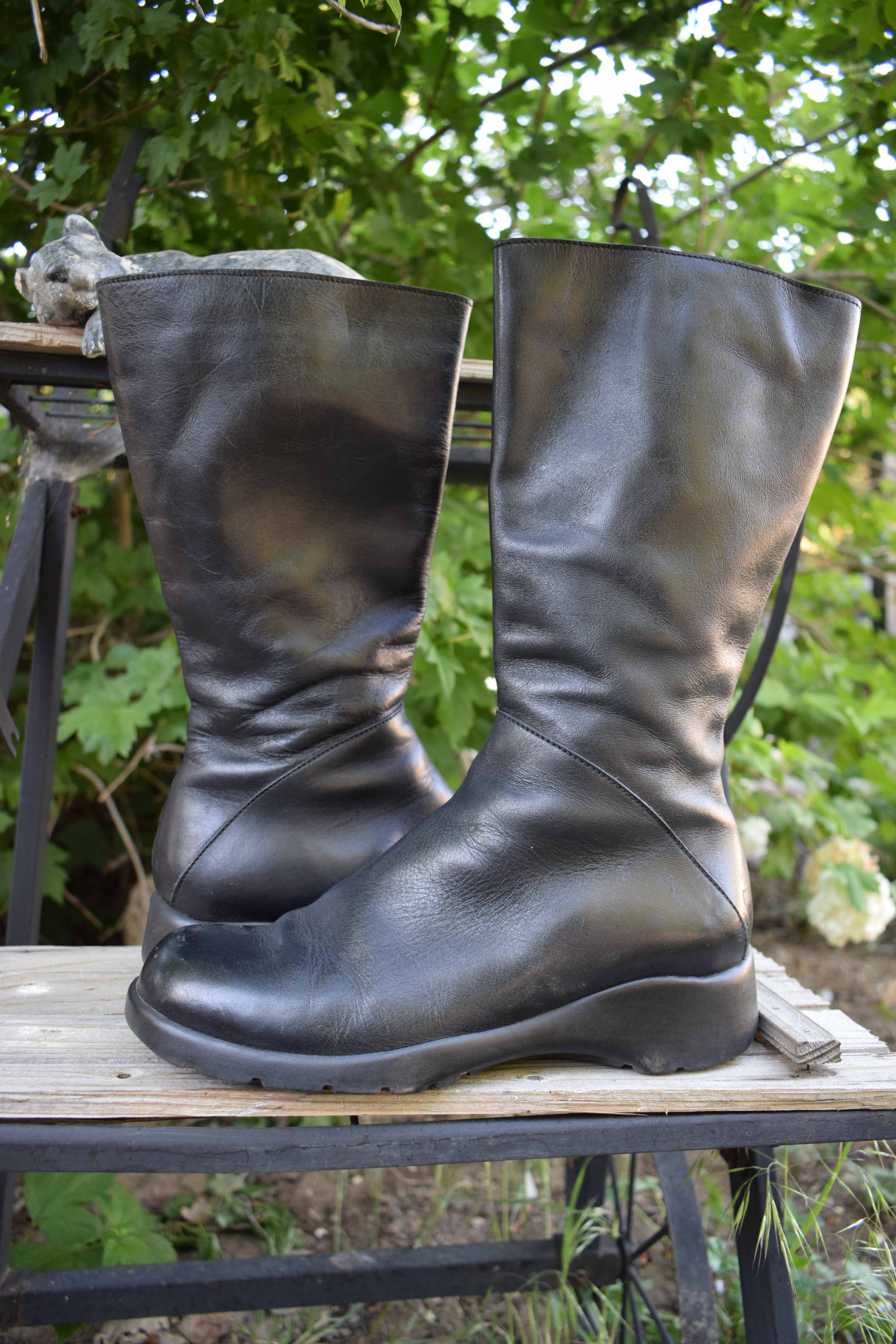 Custom Nation Black Leather Biker Boots Womens Size 9 Mid Calf Moto Boots Zip