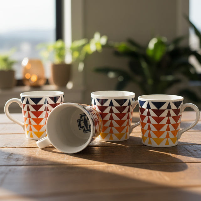 Pendleton 18 oz Ceramic Los Ojos Mug Black and White Aztec Design
