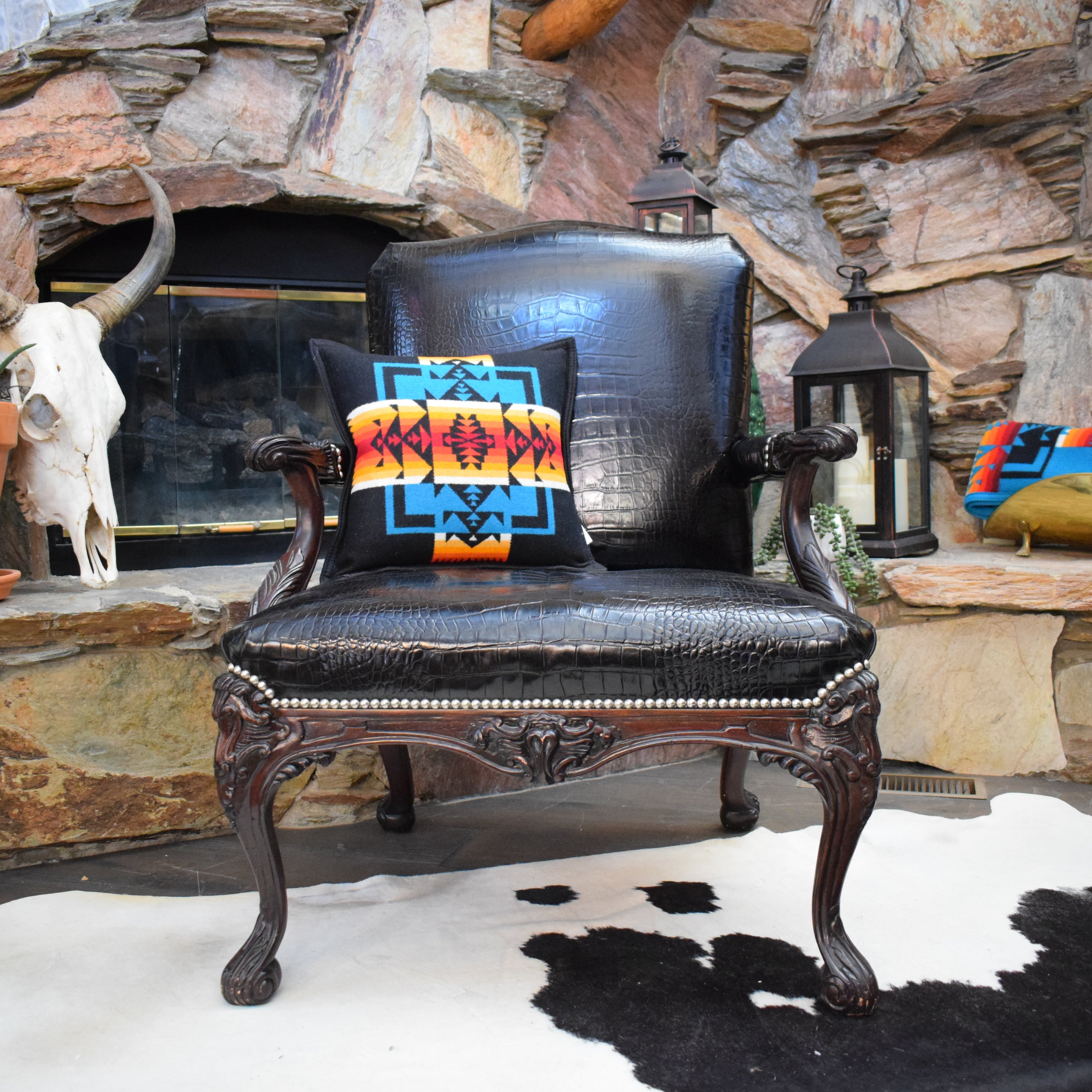 Ralph Lauren Cliveden Carved Chair Upholstered with Black Alligator Leather