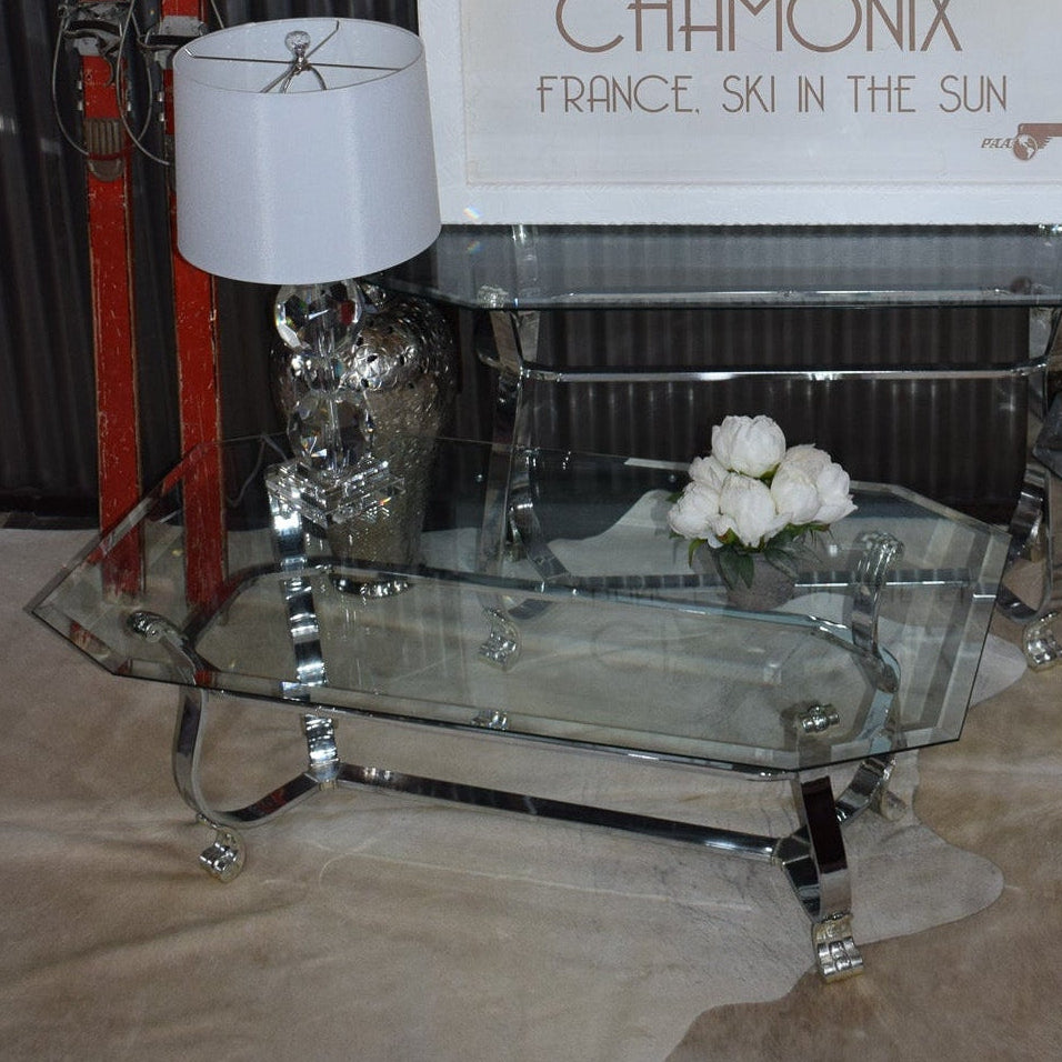 Kreiss Beveled Glass Chrome Frame Rectangle Coffee Table