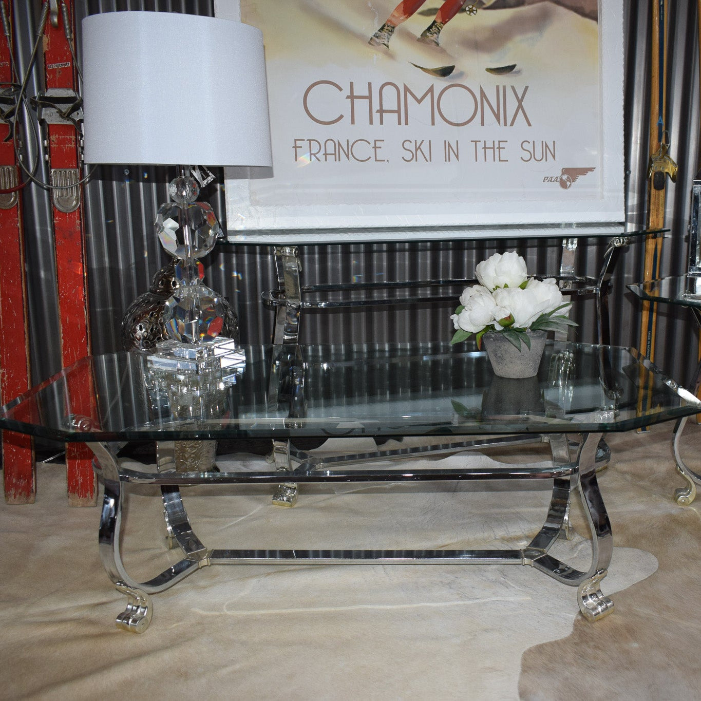 Kreiss Beveled Glass Chrome Frame Rectangle Coffee Table