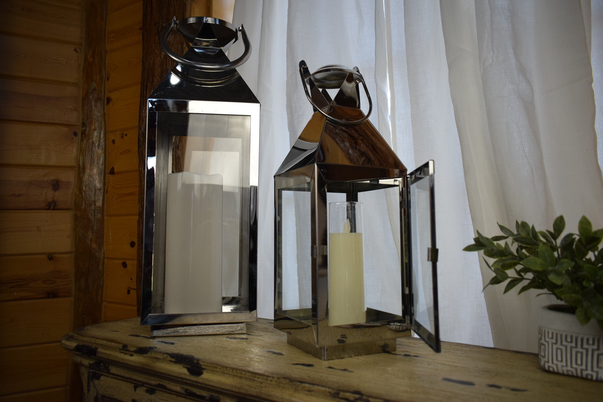 Silver Metal Glass Candle Holder Lantern Set of 3